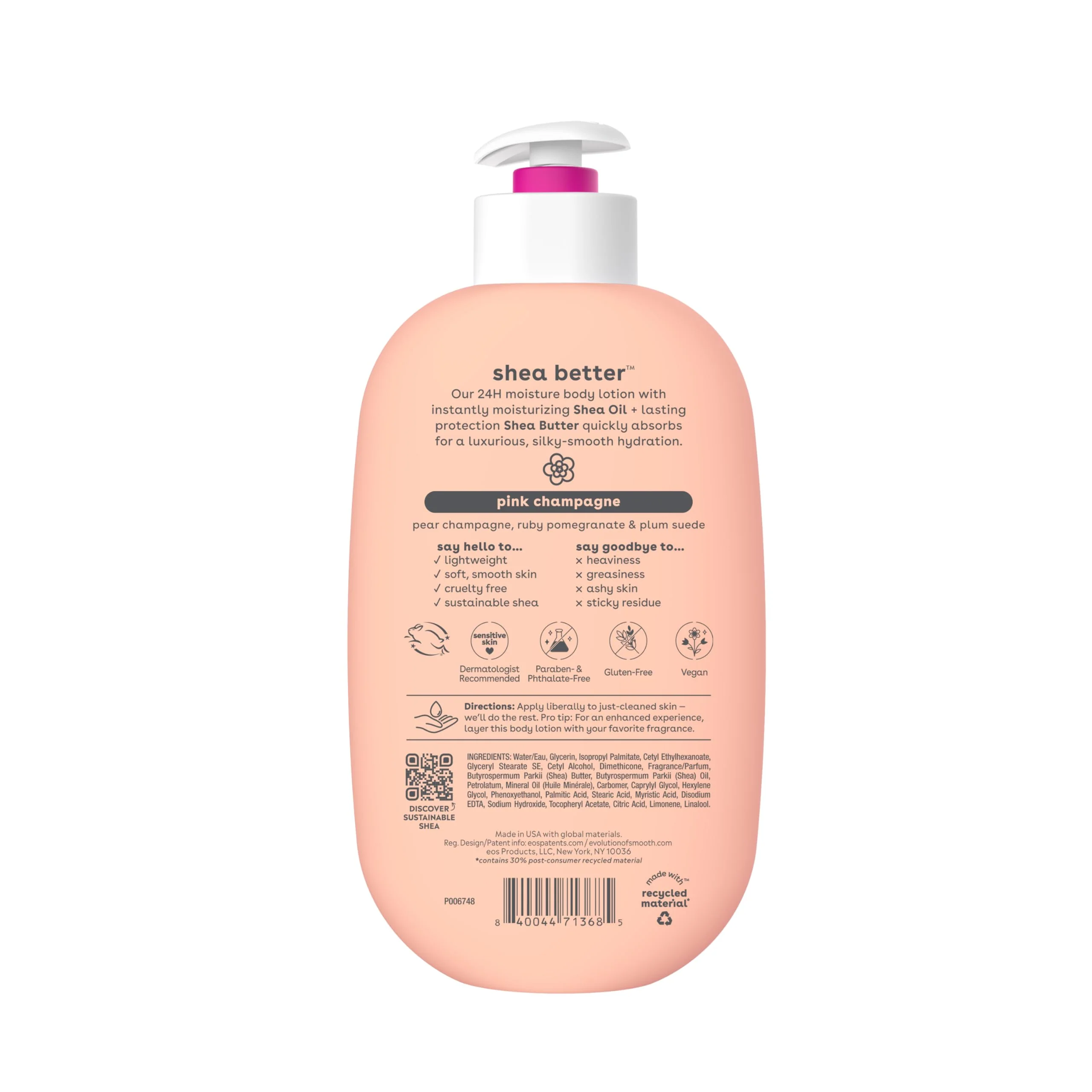 eos Shea Better Body Lotion Pink Champagne, 24-Hour Moisture Skin Care, Lightweight & Non-Greasy, Natural Shea, Vegan, 16 fl oz - Image 3