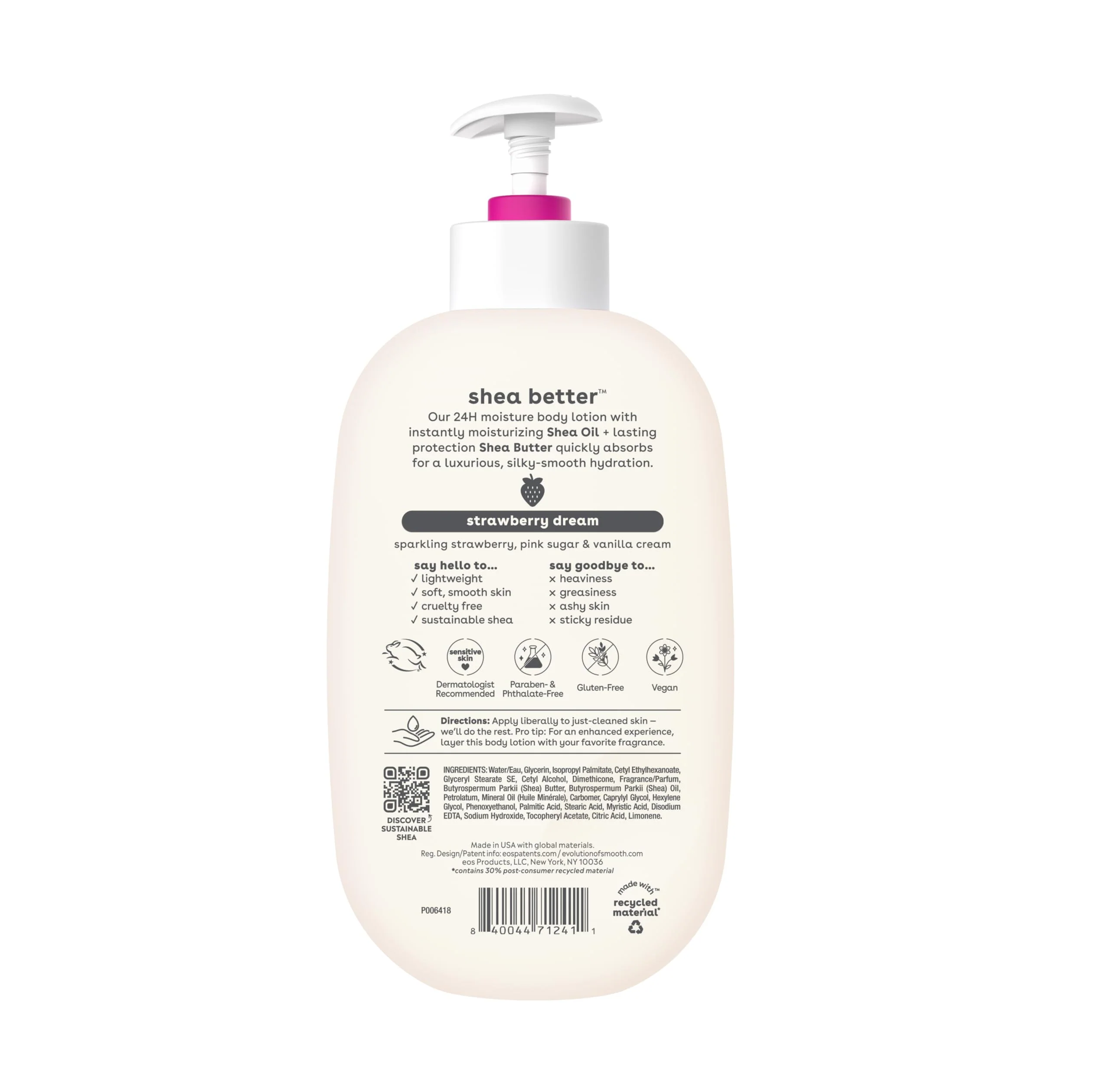 eos Shea Better Body Lotion Strawberry Dream, 24-Hour Moisture Skin Care, Lightweight & Non-Greasy, Natural Shea, Vegan, Strawberry Body Lotion, 16 fl oz - Image 3