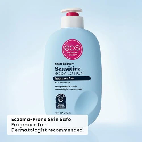 eos Shea Better Sensitive Skin Body Lotion, 48-Hour Moisture Skin Care, For Dry Skin, Fragrance Free Body Lotion, Eczema Lotion, Vegan, 16 fl oz (Packaging may vary) - Image 7