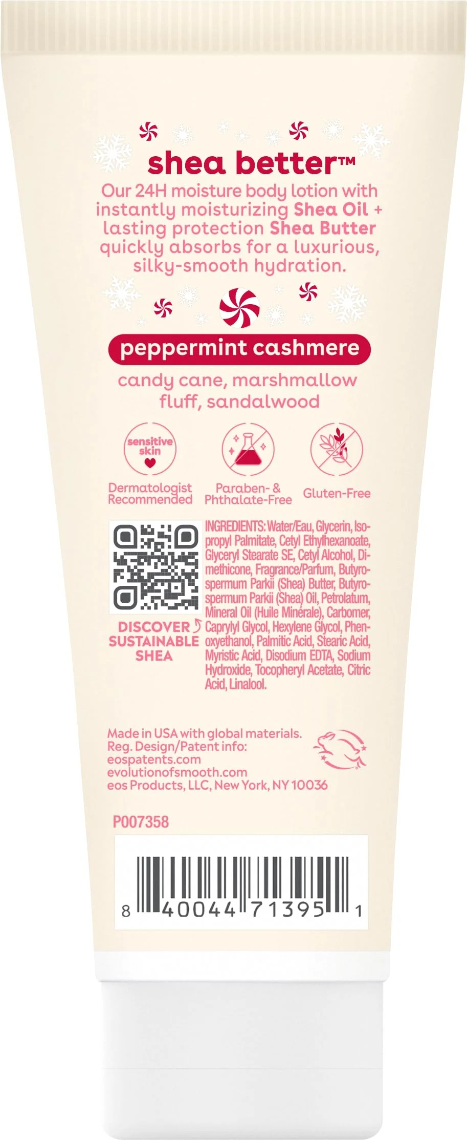 eos Shea Better Travel Size Body Lotion, Peppermint Cashmere, Holiday, Limited Edition Skin Care, 24-Hour Moisture, Body Lotion for Women, travel size toiletries, Vegan, 2.5 fl oz - Image 2