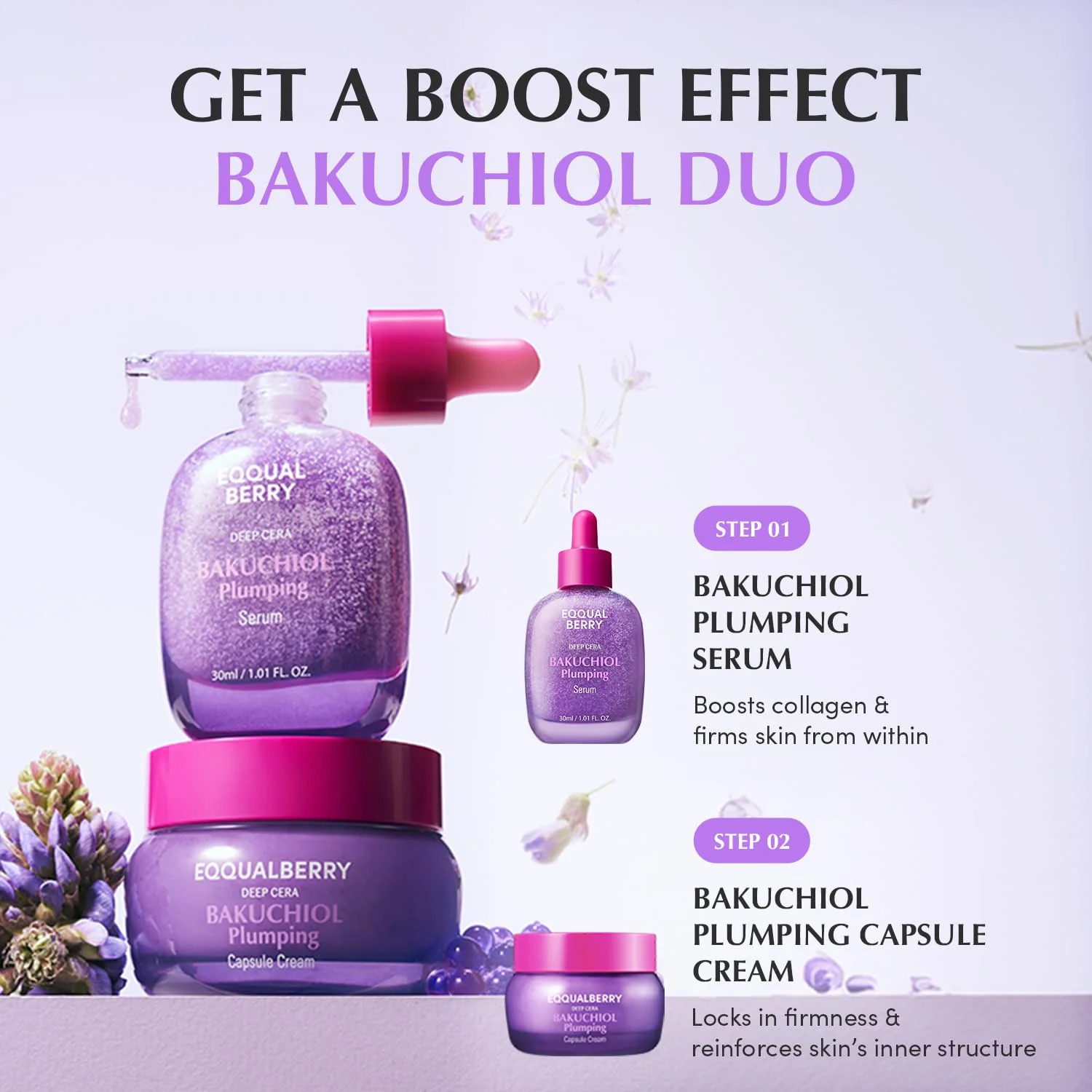 EQQUALBERRY Bakuchiol Plumping Face Serum - Retinol Natural Alternative for Sensitive Skin, with Niacinamide & Hyaluronic Acid, Pore & Wrinkle Korean Skin Care (1.01oz / 30ml) - Image 2