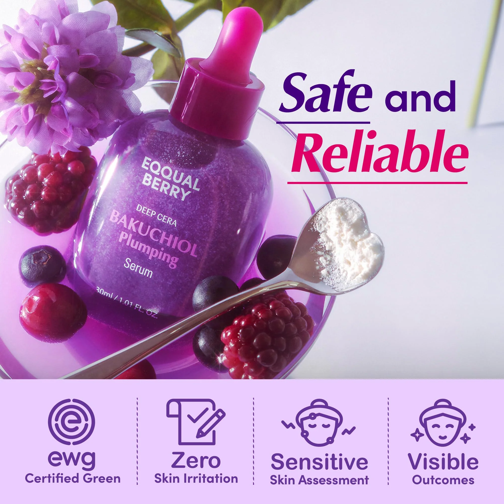 EQQUALBERRY Bakuchiol Plumping Face Serum - Retinol Natural Alternative for Sensitive Skin, with Niacinamide & Hyaluronic Acid, Pore & Wrinkle Korean Skin Care (1.01oz / 30ml) - Image 3