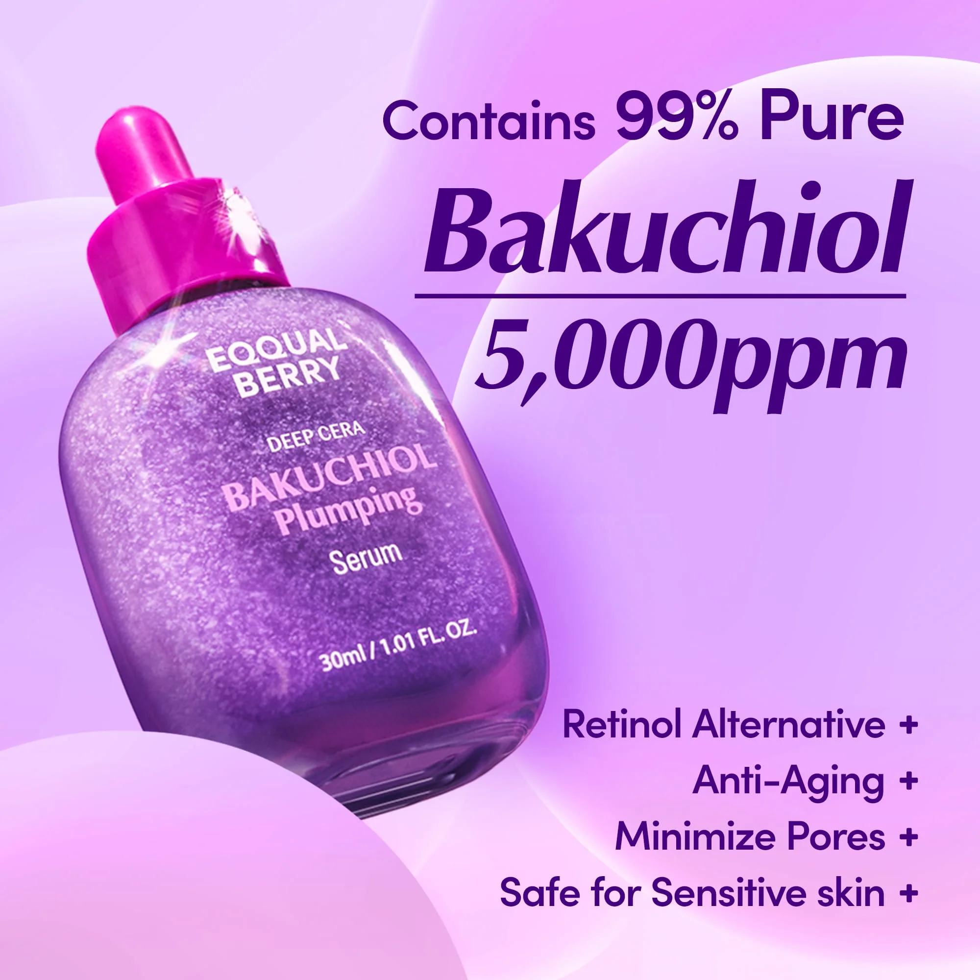 EQQUALBERRY Bakuchiol Plumping Face Serum - Retinol Natural Alternative for Sensitive Skin, with Niacinamide & Hyaluronic Acid, Pore & Wrinkle Korean Skin Care (1.01oz / 30ml) - Image 7