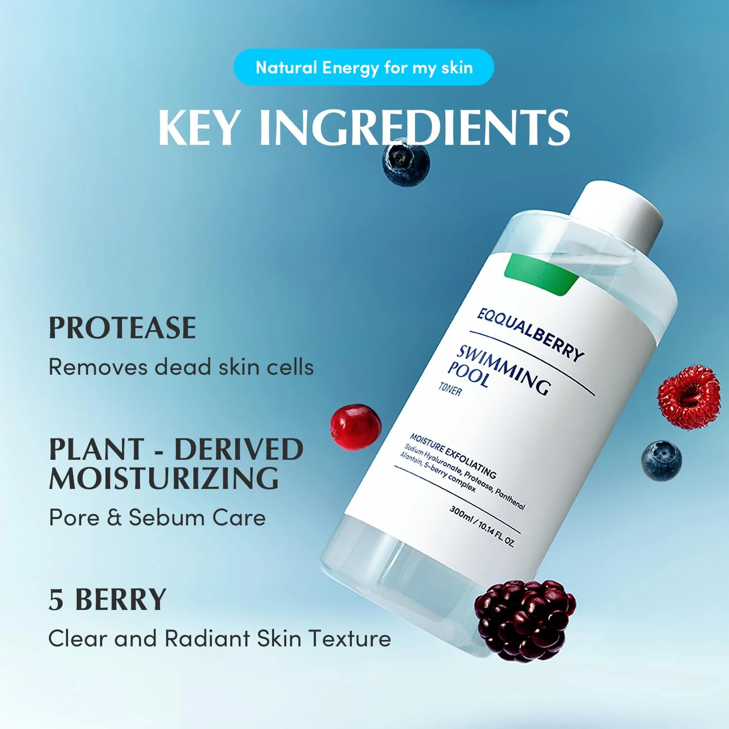 EQQUALBERRY Swimming Pool Toner - Korean Toner for Daily Exfoliating & Deep Hydration with Natural Enzyme Protease & Hyaluronic Acid, For Sensitive Skin, 10.14 Fl Oz (300ml) - Image 6