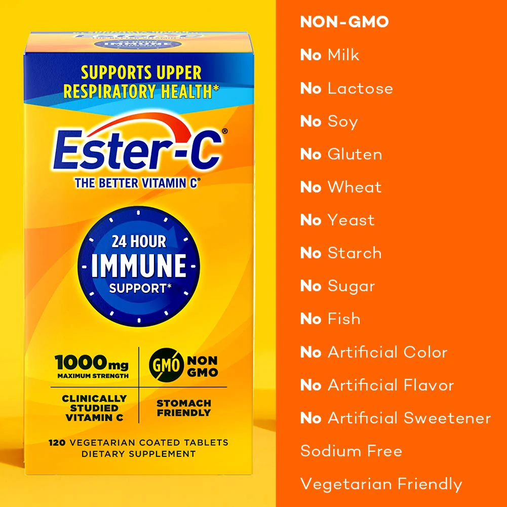 Ester-C Vitamin C 1000 mg Coated Tablets, Immune System Booster, Stomach-Friendly Supplement, 120 Count - Image 5