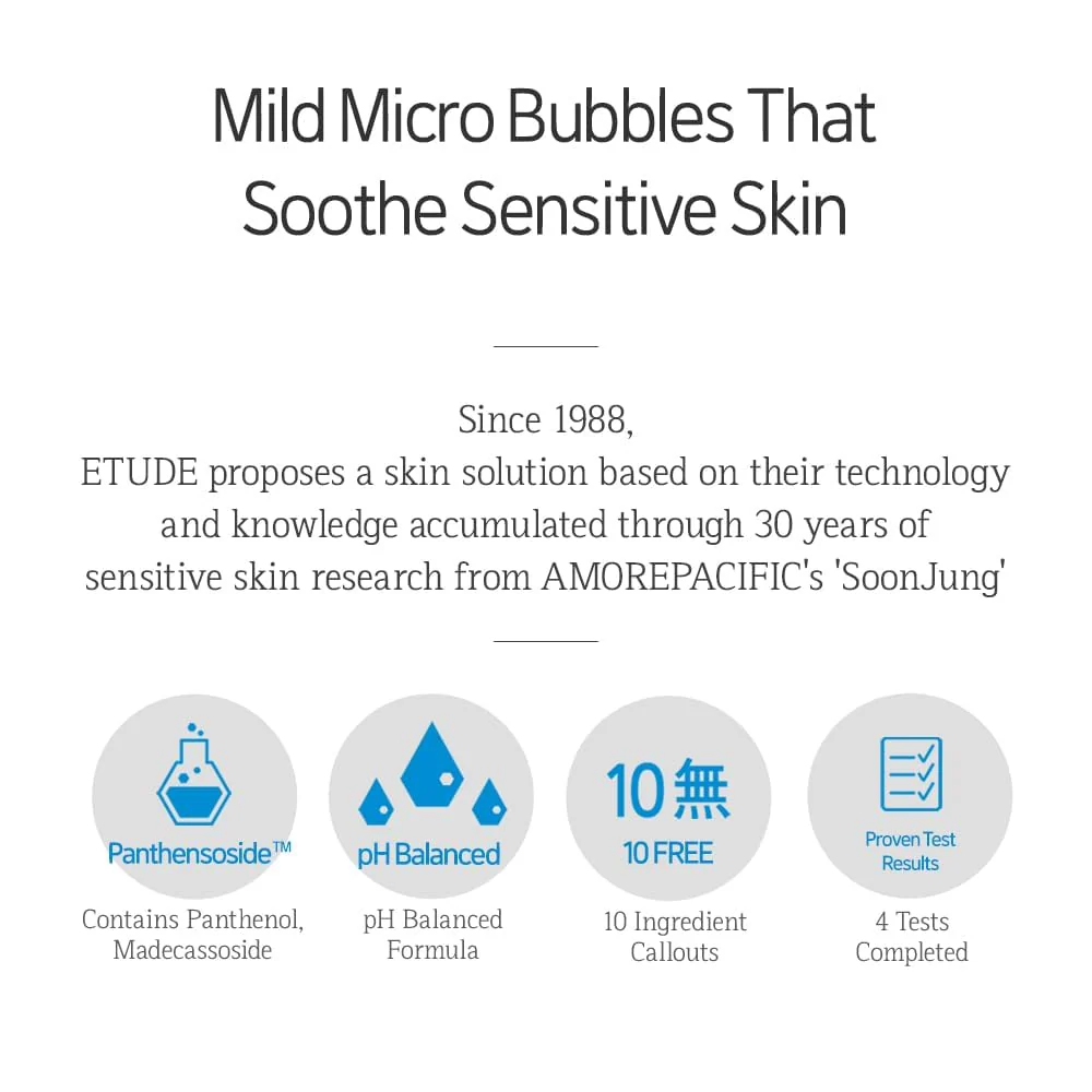 ETUDE pure calming cushion bubble Cleanser, Lightweight Hydrating Facial Wash for Sensitive & Acne-Prone Skin, Non-Comedogenic, Fragrance Free, Low pH Balanced, Korean Face Wash, 5.06 fl oz - Image 2