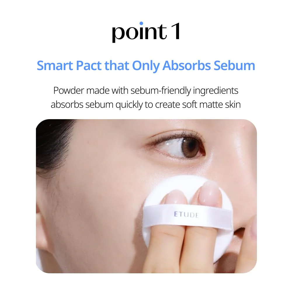 Etude Sebum Soak Pact | Facial Oil Control and Soft Skin with This Mineral Powder That Absorbs Sebum for a Matte Face | Korean Makeup, KBeauty, Perfect for Gift - Image 7