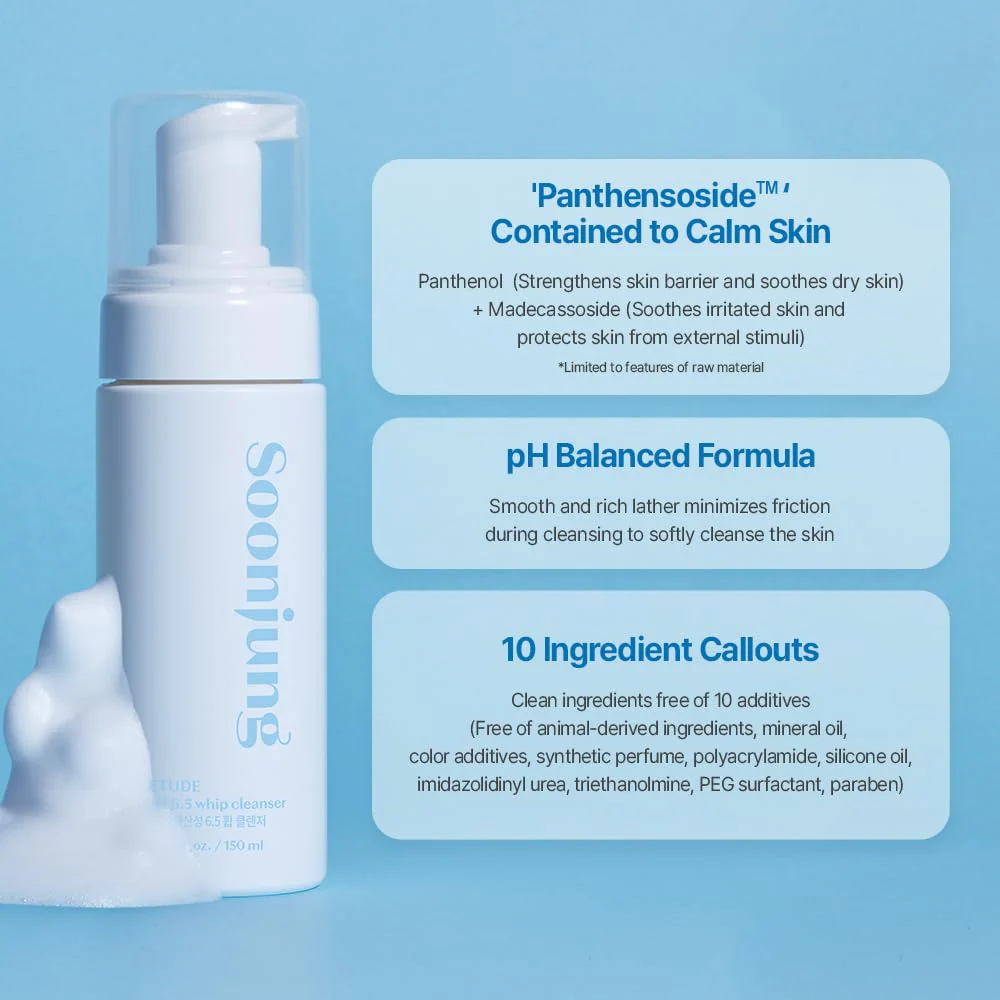 ETUDE SoonJung pH 6.5 Whip Cleanser Big Size, Mild Micro Foaming Face Wash for Sensitive Skin, Panthenol, Madecassoside for Soothing, Barrier Repair, Low pH, Vegan, Non-comedogenic 8.45 Fl Oz - Image 7