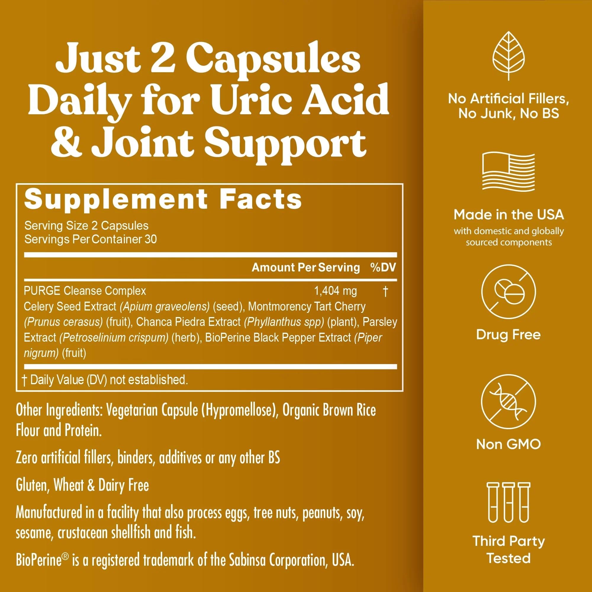 Eu Natural Purge Uric Acid Flush - Eat & Drink What You Want - Uric Acid Support for Joints & Mobility with Celery Seed, Tart Cherry & Chanca Piedra - 60 Vegetarian Capsules - Image 4
