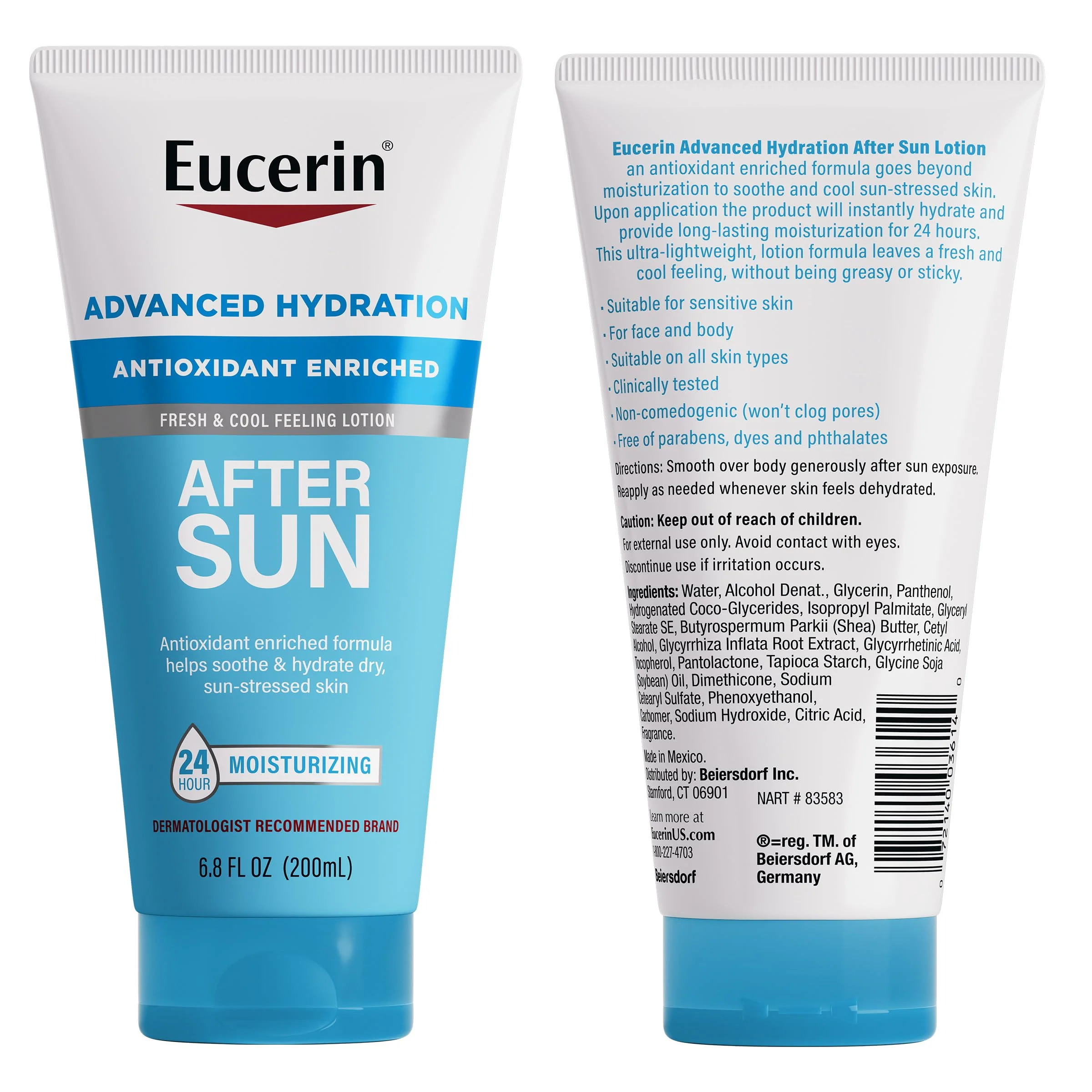 Eucerin Advanced Hydration After Sun Lotion for Face and Body, Enriched with Antioxidants, 24-Hour Hydration for Dry, Sun-Stressed Skin, 6.8 Fl Oz Tube - Image 3