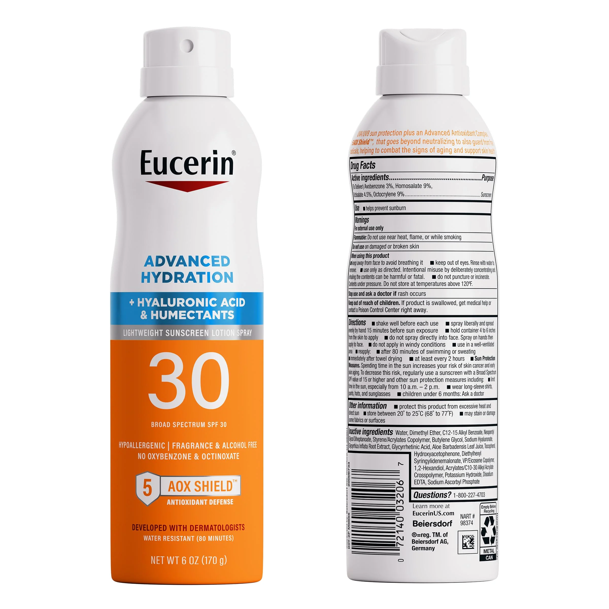 Eucerin Advanced Hydration SPF 30 Sunscreen Spray, Lightweight Spray Sunscreen with Hyaluronic Acid and Humectants, Hypoallergenic, Fragrance and Alcohol Free, 6 Oz Bottle - Image 3