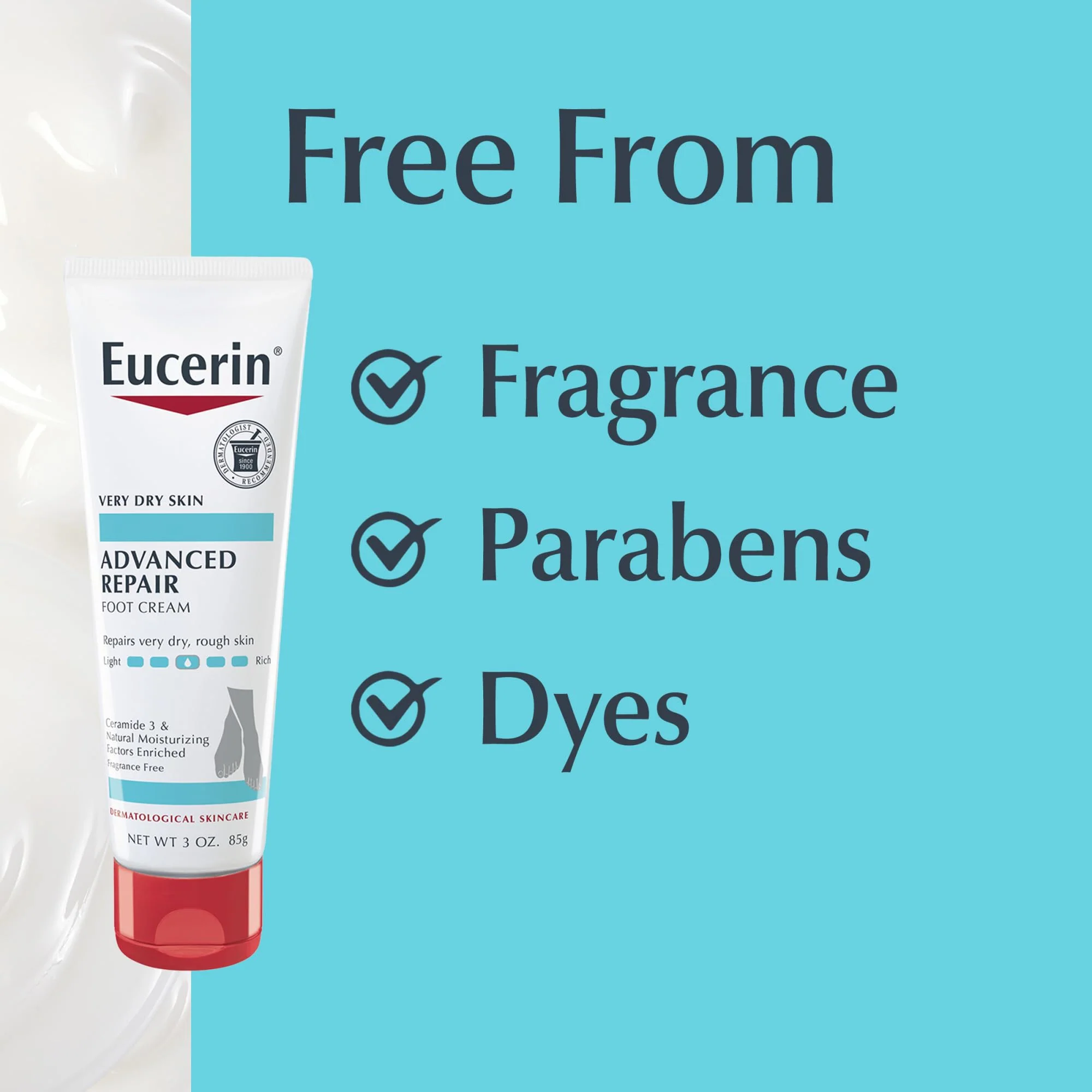 Eucerin Advanced Repair Foot Cream for Dry Feet and Heels, Repairs Very Dry, Rough Skin, Fragrance Free, Non Greasy, Fast Absorbing, Travel Size Lotion, 3 Oz Tube, Pack of 3 - Image 9