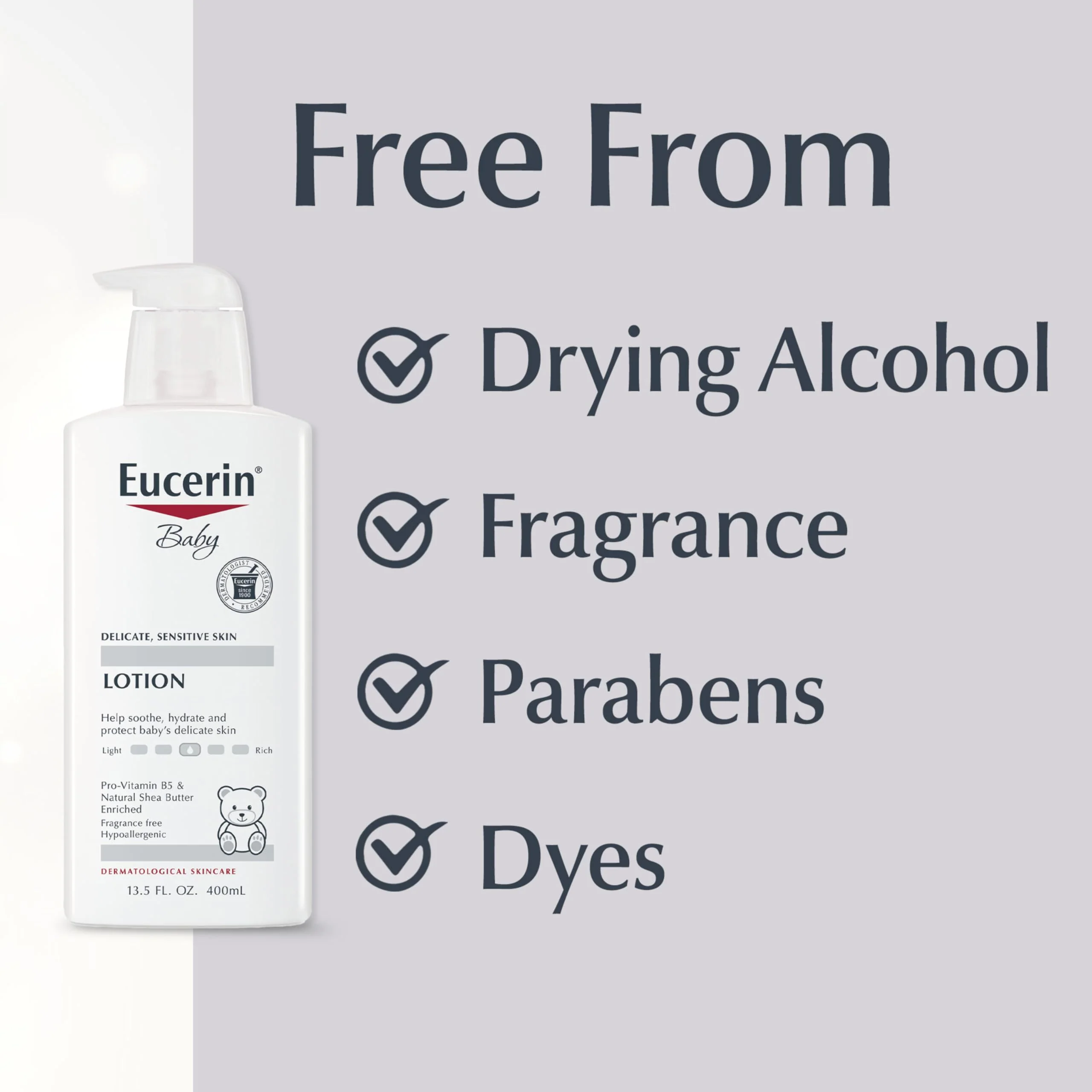 Eucerin Baby Body Lotion, Hypoallergenic and Fragrance Free Baby Lotion with Pro-Vitamin B5 and Shea Butter, 13.5 Fl Oz Bottle - Image 7