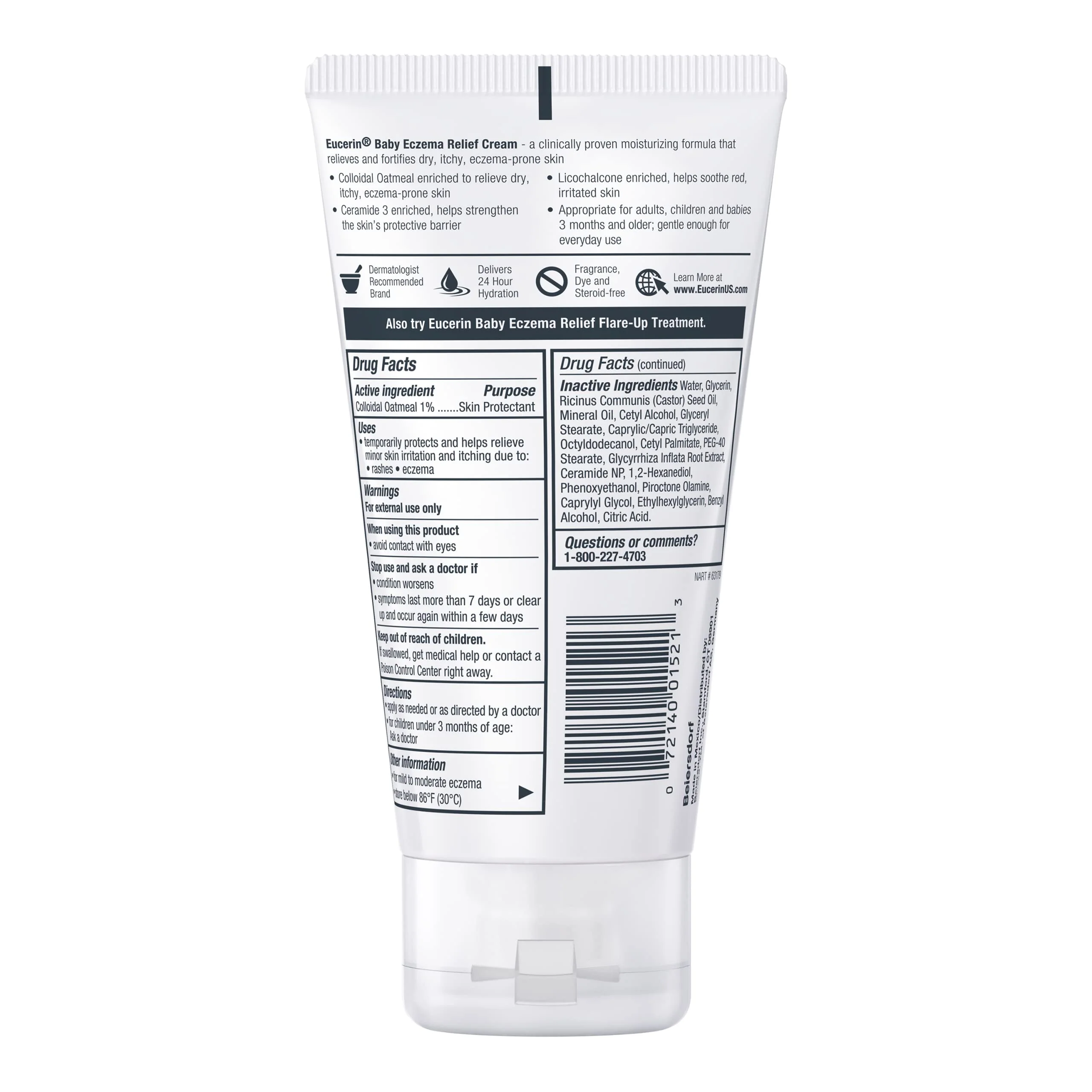 Eucerin Baby Eczema Relief Body Cream, Steroid & Fragrance Free for 3+ Months of Age, 5 oz. Tube - Image 2