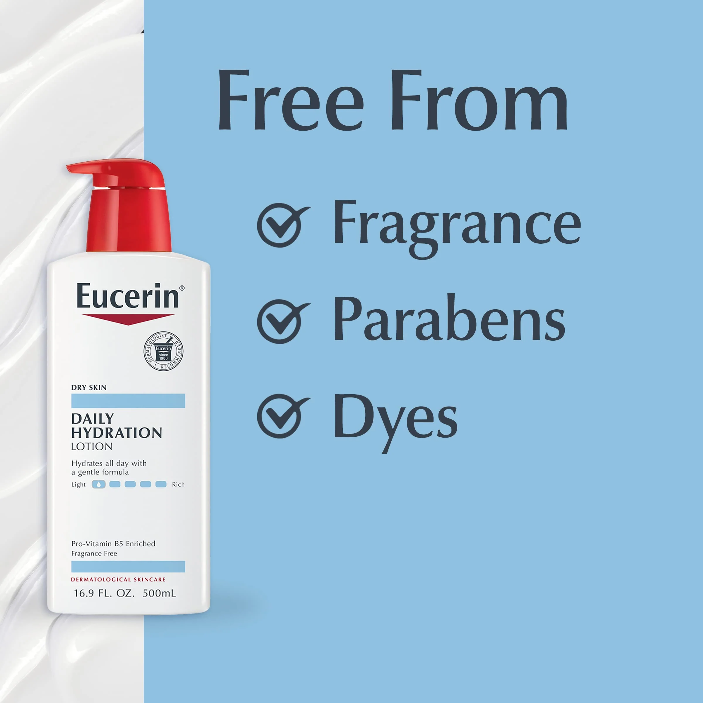 Eucerin Daily Hydration Body Lotion, Unscented Body Lotion for Sensitive Dry Skin, Holiday Gifts for Self Care, 16.9 Fl Oz Pump Bottles, Pack of 3 - Image 7