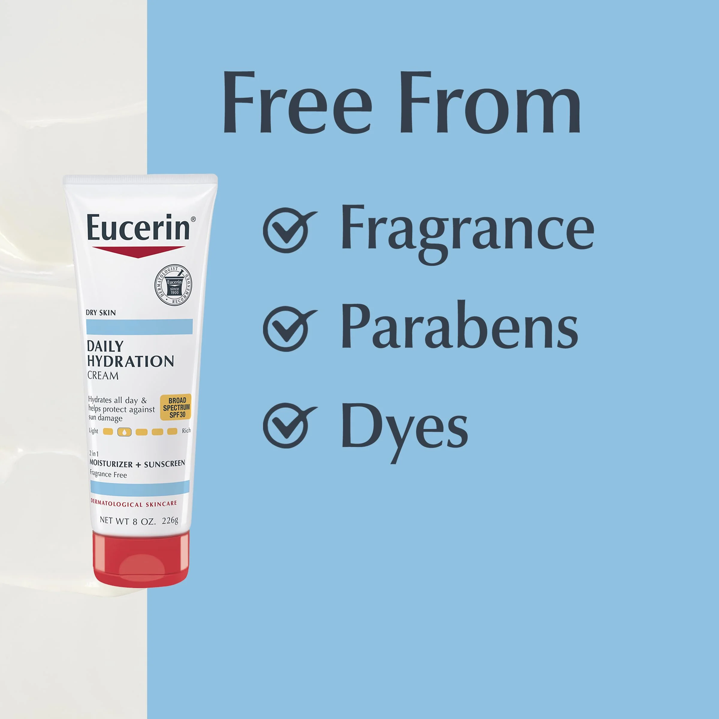 Eucerin Daily Hydration Broad Spectrum SPF 30 Sunscreen Body Cream for Dry Skin, Fragrance Free Sunscreen Moisturizer, 8 Oz Tube - Image 8