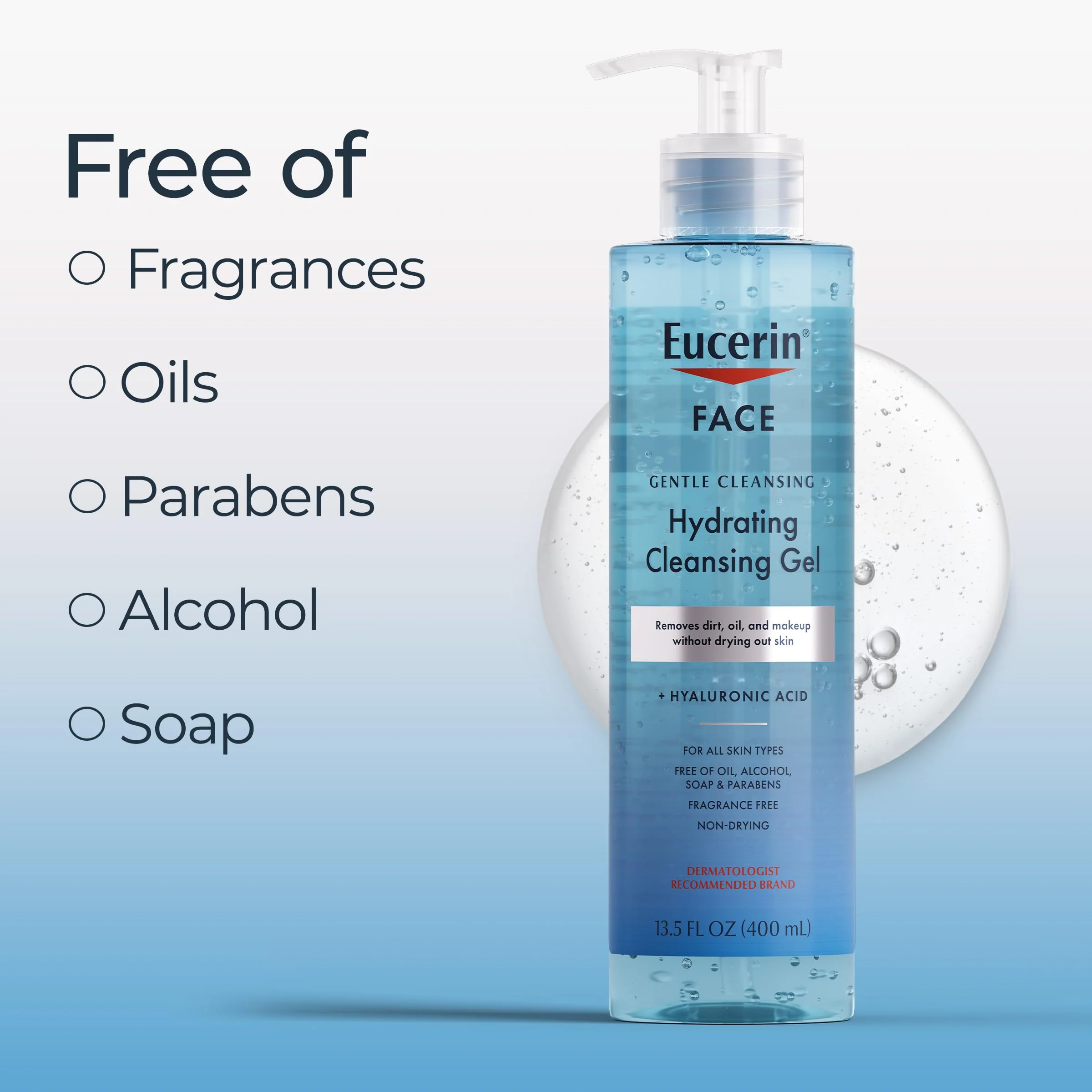 Eucerin Face Gentle Cleansing Hydrating Cleansing Gel, Daily Face Wash and Makeup Remover with Hyaluronic Acid, 13.5 Fl Oz Bottle - Image 12