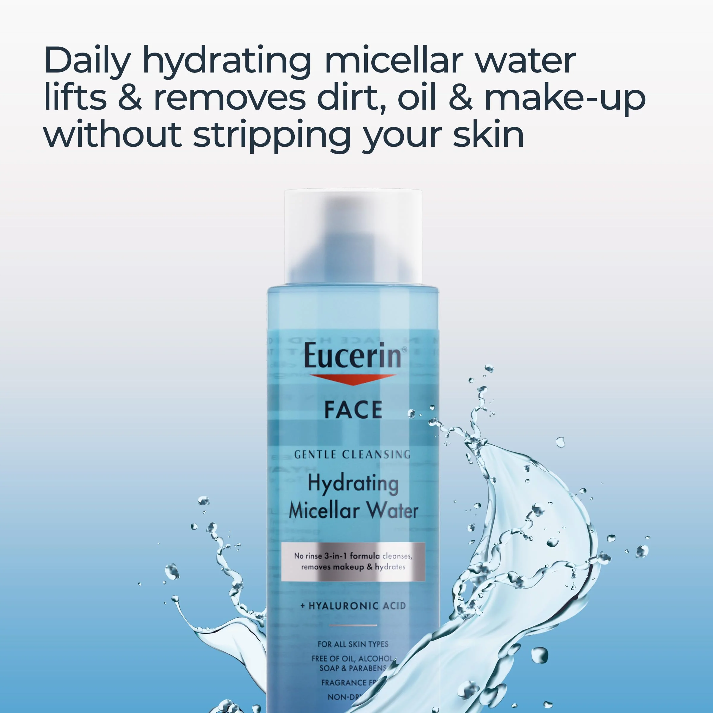 Eucerin Face Gentle Cleansing Hydrating Micellar Water with Hyaluronic Acid, Face Cleanser and Makeup Remover, Fragrance Free and Non-Drying for All Skin Types, 13.5 Fl Oz Bottle - Image 13