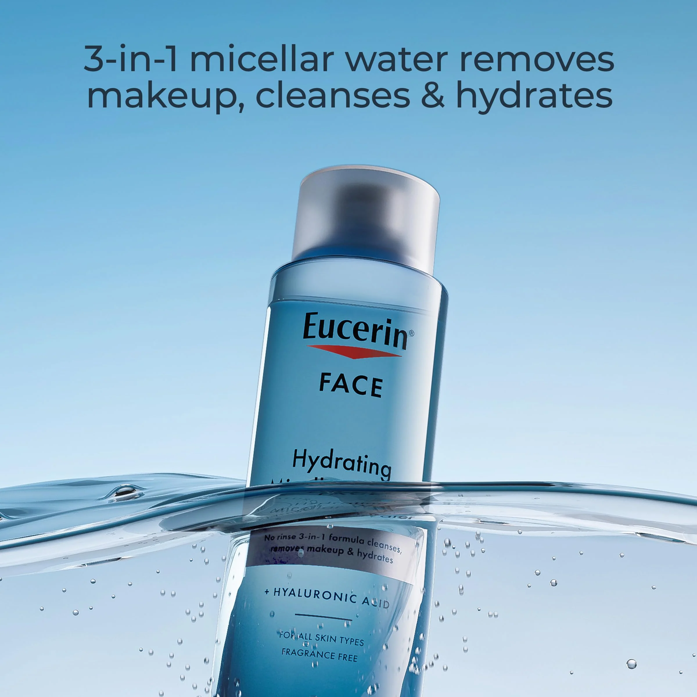 Eucerin Face Gentle Cleansing Hydrating Micellar Water with Hyaluronic Acid, Face Cleanser and Makeup Remover, Fragrance Free and Non-Drying for All Skin Types, 13.5 Fl Oz Bottle - Image 14