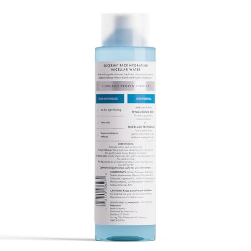 Eucerin Face Gentle Cleansing Hydrating Micellar Water with Hyaluronic Acid, Face Cleanser and Makeup Remover, Fragrance Free and Non-Drying for All Skin Types, 13.5 Fl Oz Bottle - Image 4