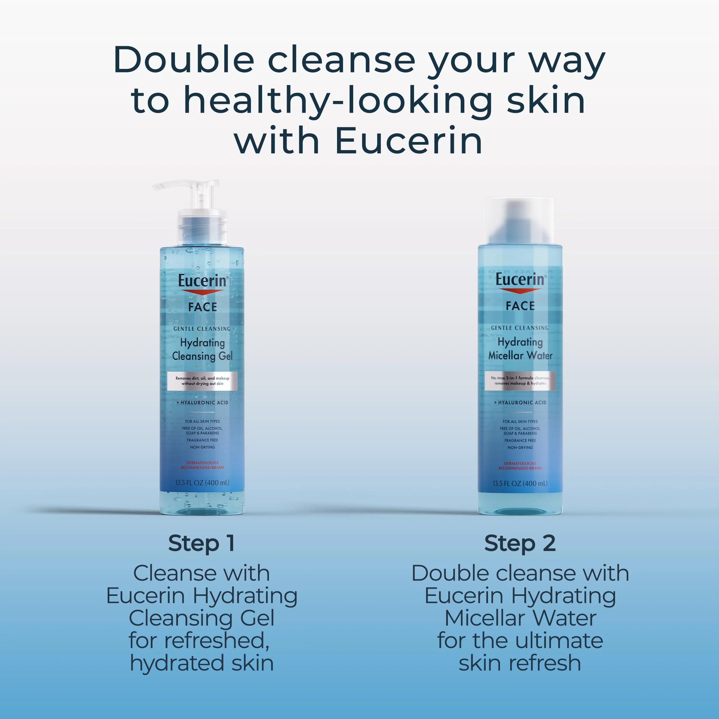 Eucerin Face Gentle Cleansing Hydrating Micellar Water with Hyaluronic Acid, Face Cleanser and Makeup Remover, Fragrance Free and Non-Drying for All Skin Types, 13.5 Fl Oz Bottle - Image 8