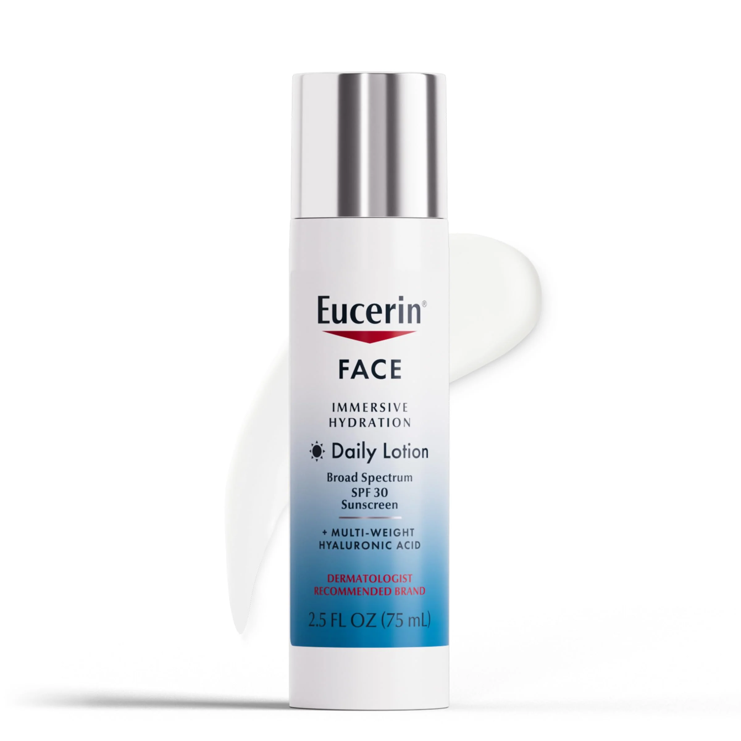 Eucerin Face Immersive Hydration Daily Face Lotion Broad Spectrum SPF 30 Sunscreen, Daily Moisturizer with Hyaluronic Acid Smooths Fine Lines and Wrinkles, 2.5 Fl Oz Bottle
