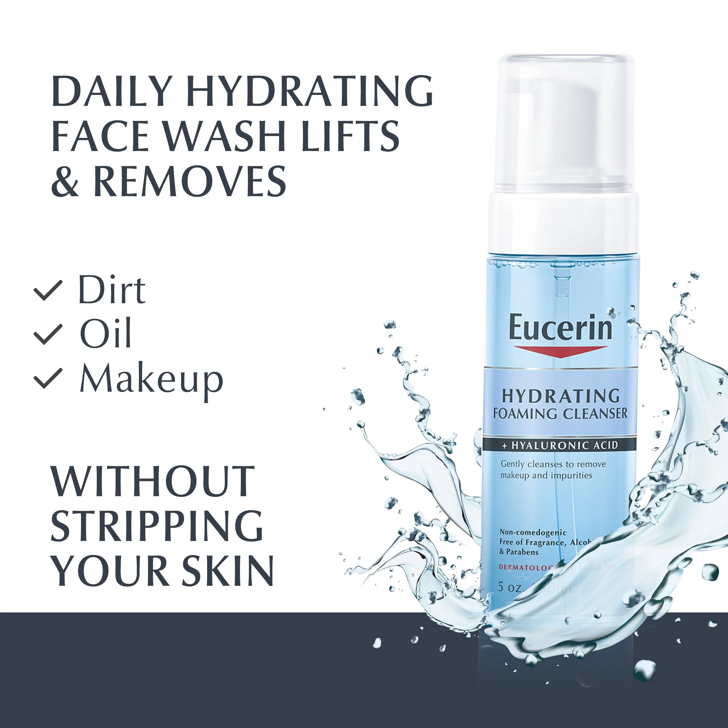 Eucerin Hydrating Foaming Daily Facial Cleanser with Hyaluronic Acid, 5 Fl Oz - Image 14