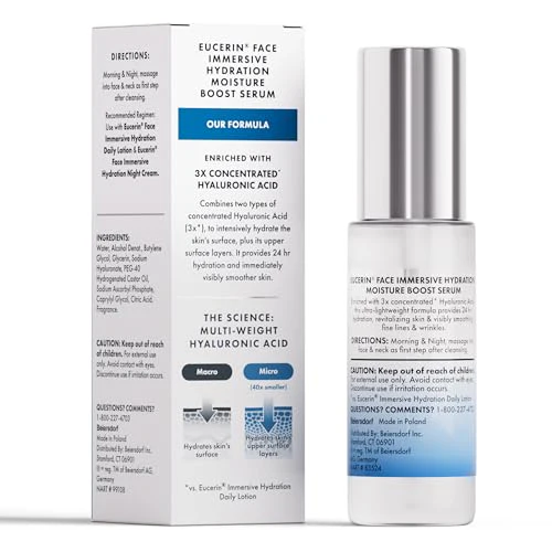 Eucerin Immersive Hydration Smoothing Face Serum, Ultra-Lightweight Hyaluronic Acid Serum Reduces the Look of Fine Lines and Wrinkles, 1 Fl Oz Bottle - Image 3