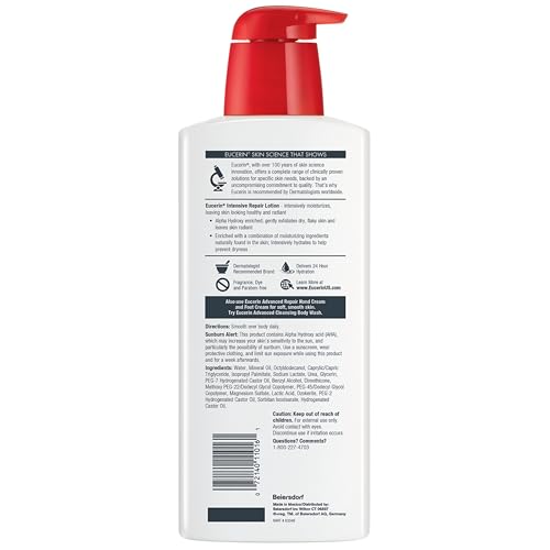 Eucerin Intensive Repair Body Lotion for Dry Skin with Alpha Hydroxy, Body Moisturizer for Very Dry Skin, Moisturizes, Exfoliates and Conditions, Fragrance Free and Paraben Free, 16.9 Fl Oz Bottle - Image 3