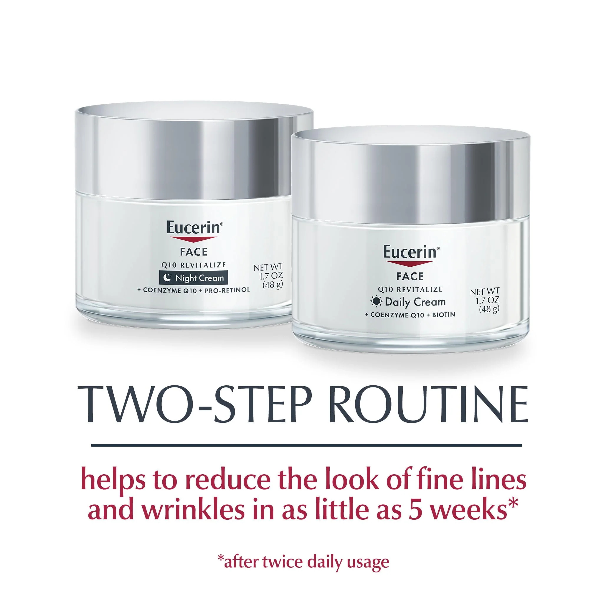 Eucerin Q10 Skin Care Set, Anti Wrinkle Daily Face Cream with Biotin (1.7 Oz) + Anti Wrinkle Night Cream with Pro-Retinol (1.7 Oz), Fragrance Free Face Moisturizer for All Skin Types - Image 11