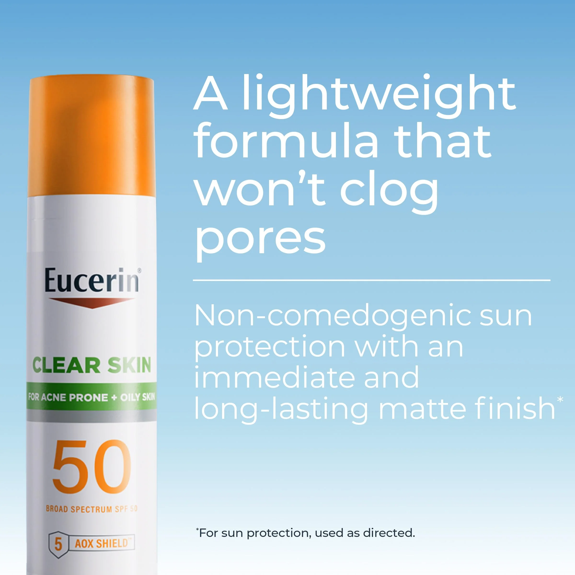 Eucerin Sun Clear Skin Face Sunscreen Lotion SPF 50 for Acne Prone and Oily Skin, Lightweight Sunscreen with Oil-Absorbing Minerals, Won't Cause Breakouts, Hypoallergenic, 2.5 Fl Oz Bottle - Image 10