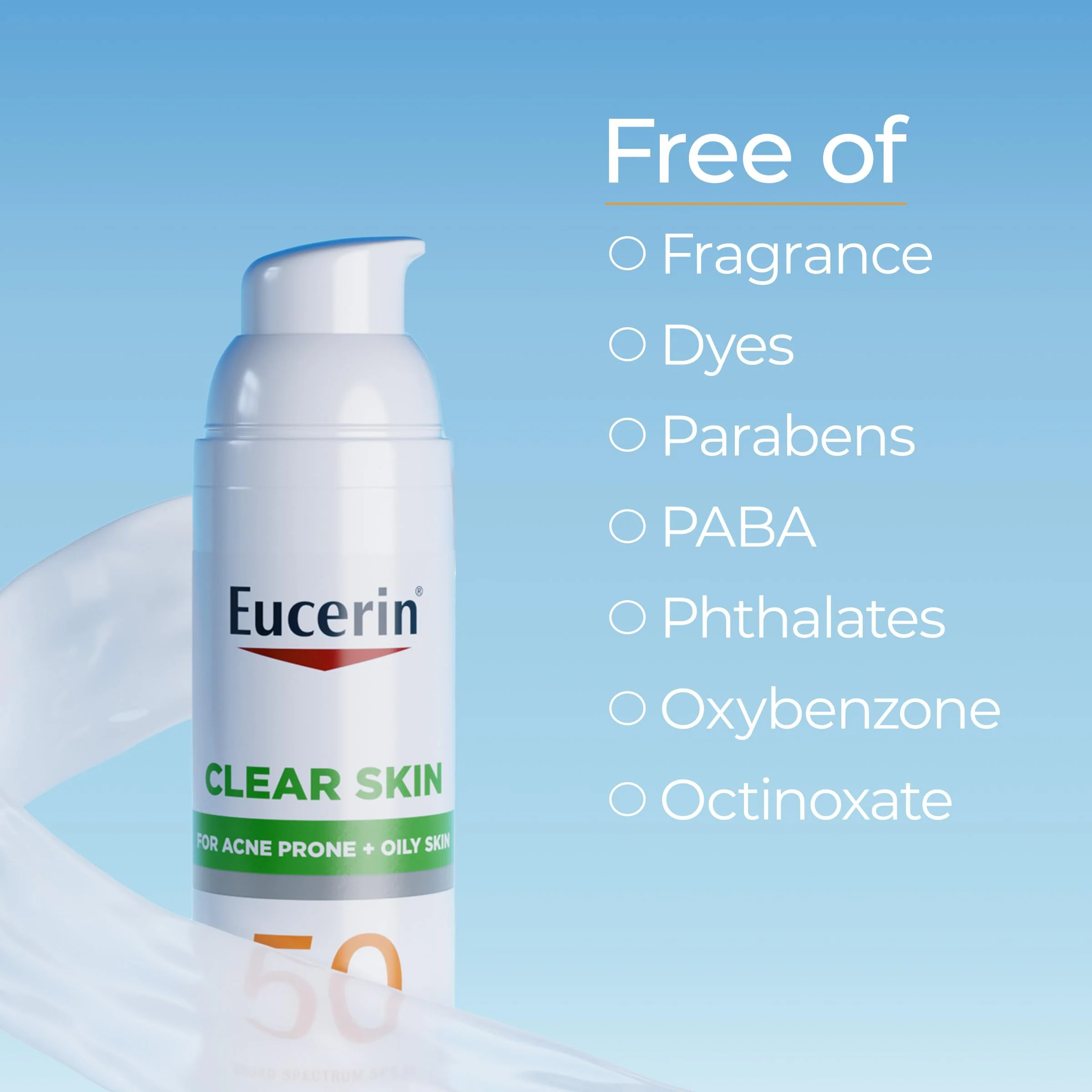Eucerin Sun Clear Skin Face Sunscreen Lotion SPF 50 for Acne Prone and Oily Skin, Lightweight Sunscreen with Oil-Absorbing Minerals, Won't Cause Breakouts, Hypoallergenic, 2.5 Fl Oz Bottle - Image 6