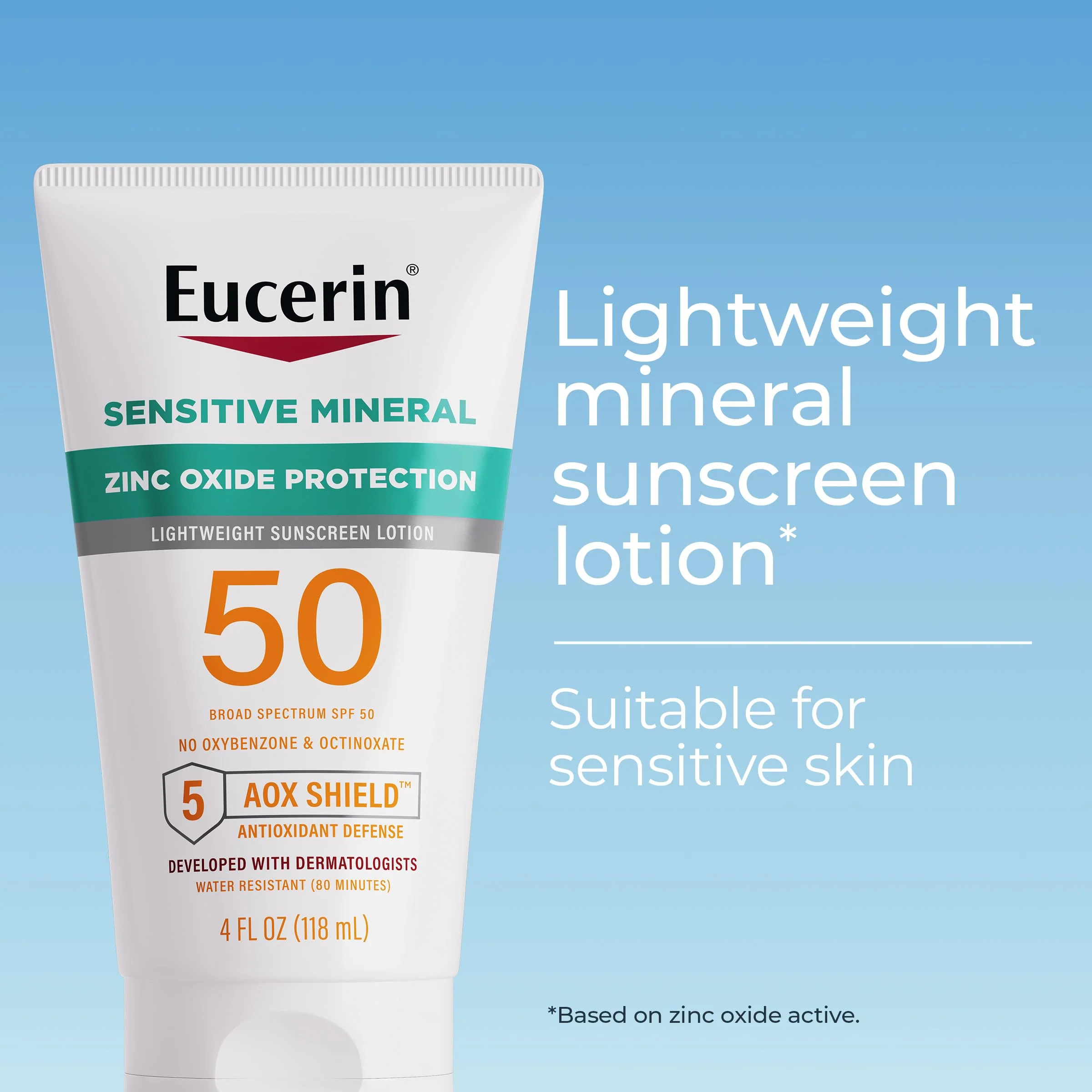 Eucerin Sun Sensitive Mineral Sunscreen Lotion SPF 50 with Zinc Oxide Protection, Hypoallergenic Sunscreen for Sensitive Skin, Oxybenzone and Octinoxate Free, 4 Fl Oz Tube - Image 10