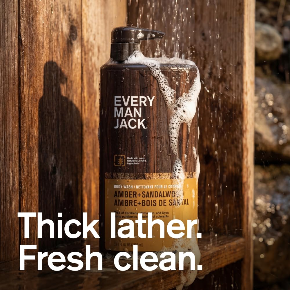 Every Man Jack Nourishing Amber + Sandalwood Mens Body Wash for All Skin Types - Cleanse, Nourish, and Hydrate Skin with Naturally Derived Coconut, Glycerin - 33.8 fl oz - 2 Bottles - Image 10