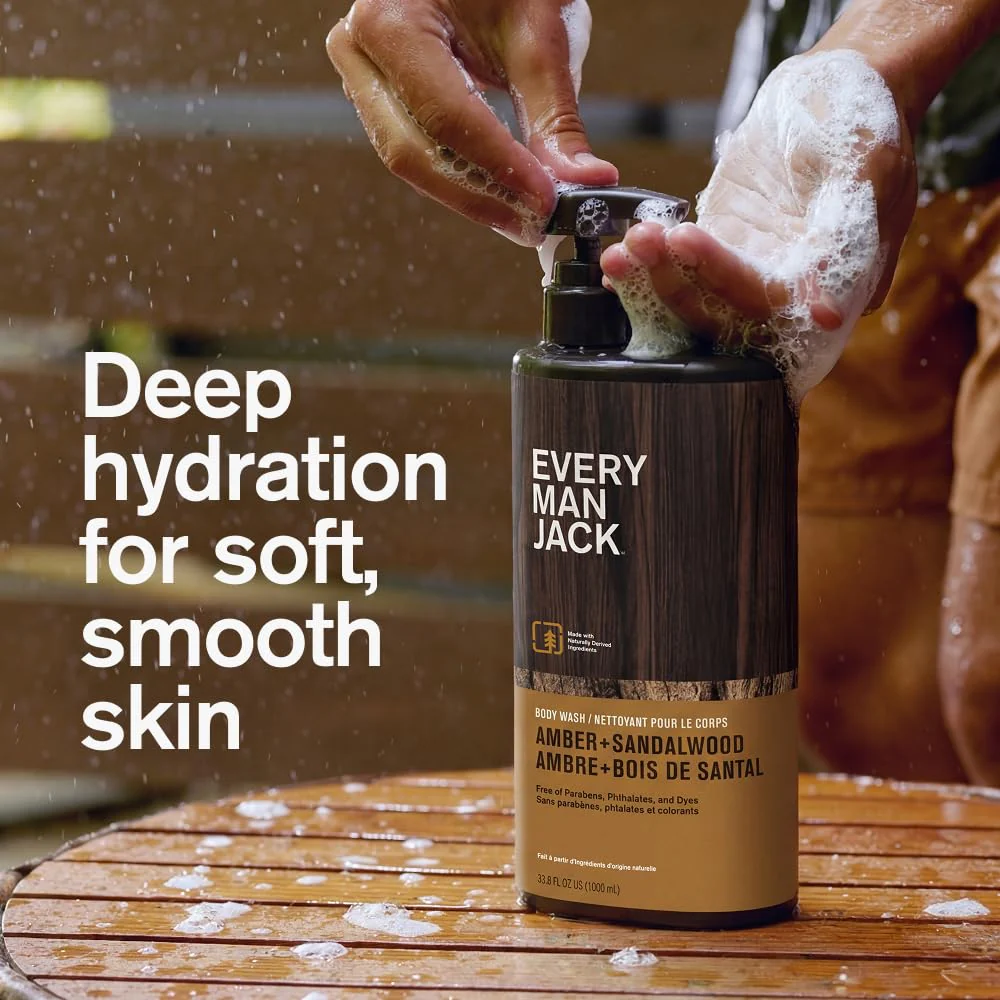 Every Man Jack Nourishing Amber + Sandalwood Mens Body Wash for All Skin Types - Cleanse, Nourish, and Hydrate Skin with Naturally Derived Coconut, Glycerin - 33.8 fl oz - 2 Bottles - Image 8