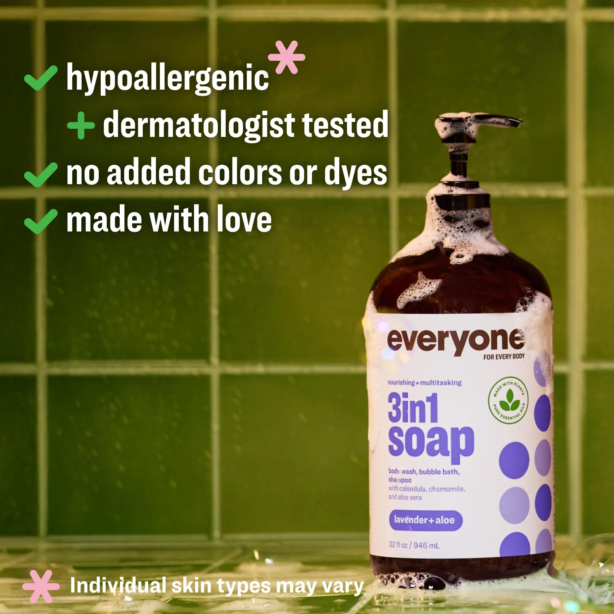 Everyone 3-in-1 Soap, Body Wash, Bubble Bath, Shampoo, 32 Ounce (Pack of 2), Lavender and Aloe, made with Essential Oils for Men and Women - Image 6