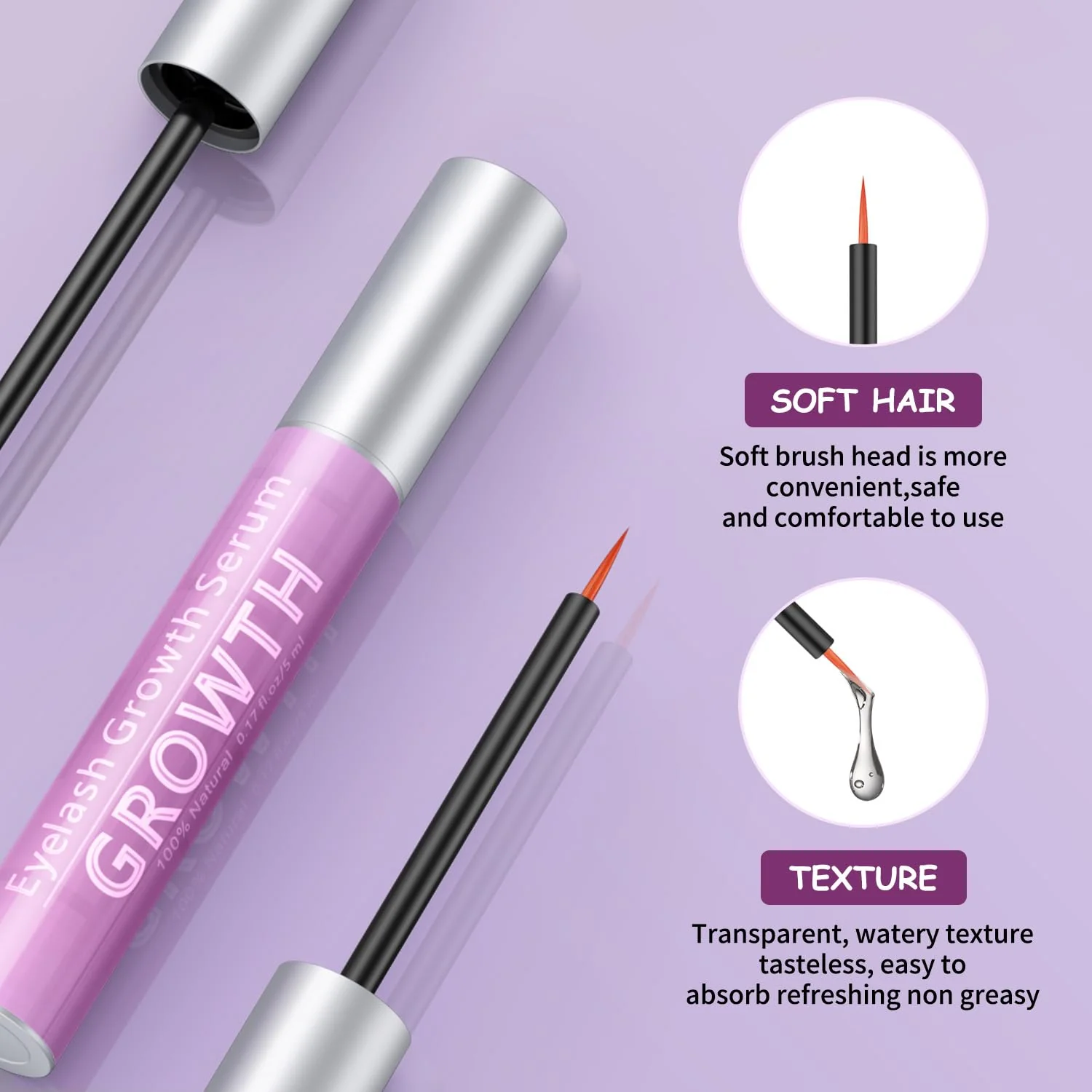 Eyelash Growth Serum Volumizing Lash Serum For Eyelash Growth Longer & Thicker Lash Enhancing serum With Natural Formula Vegan & Cruelty-Free (5mL) - Image 6