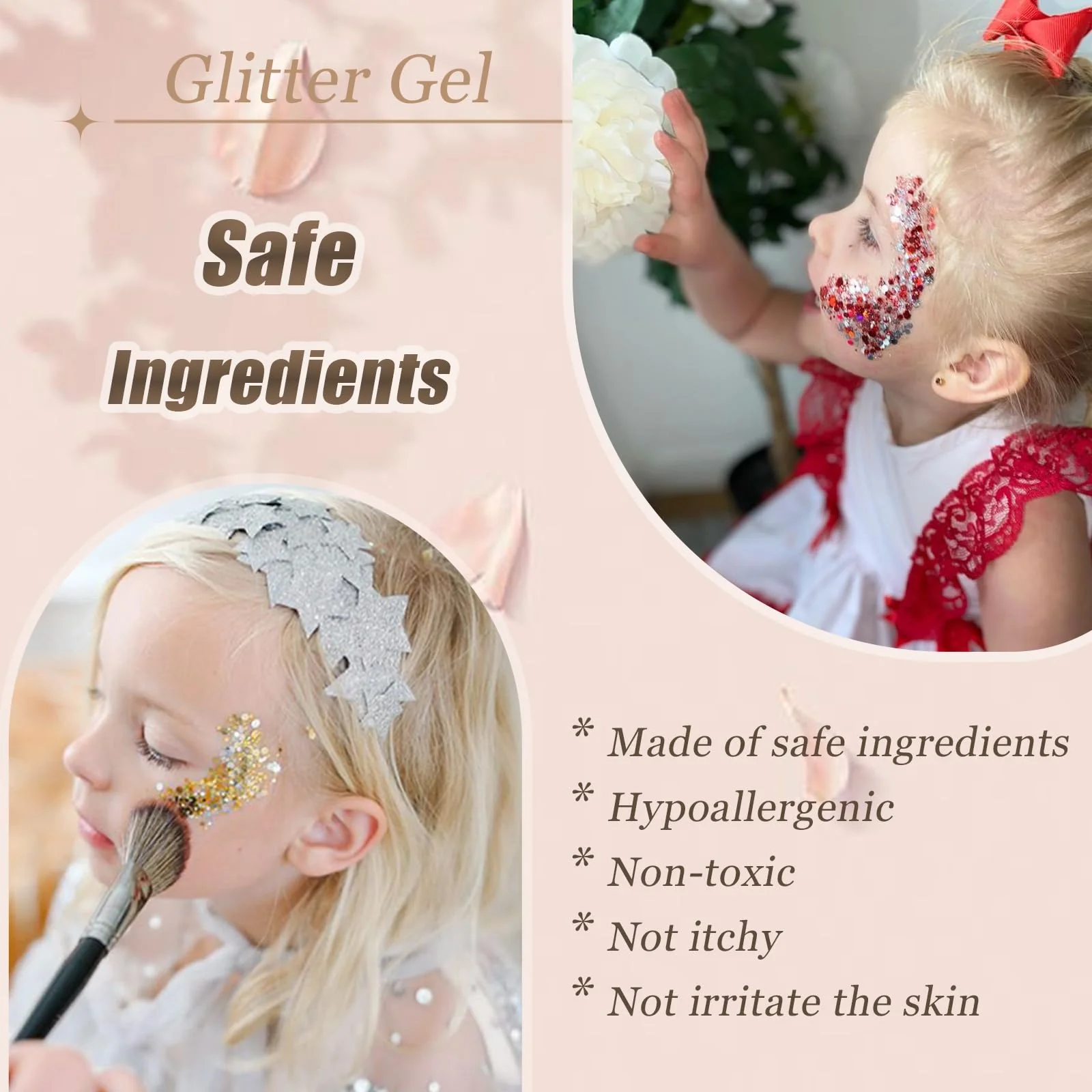 Face Body Glitter, Hair Glitter Sparkles Chunky Face Glitter Gel for Girls Makeup Singer Concerts Mermaid Festival Sequins Face Paint (White+Silver+Pink+Gold+Blue) - Image 6