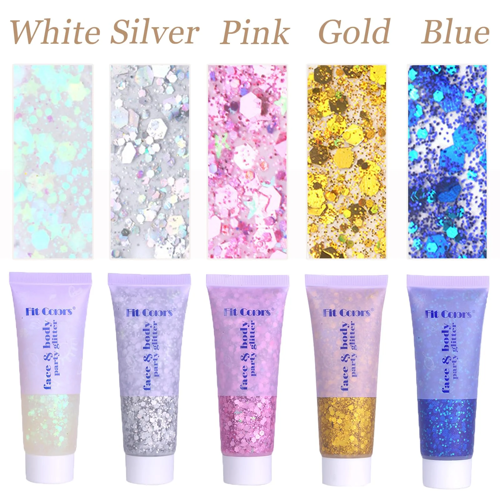 Face Body Glitter, Hair Glitter Sparkles Chunky Face Glitter Gel for Girls Makeup Singer Concerts Mermaid Festival Sequins Face Paint (White+Silver+Pink+Gold+Blue) - Image 7