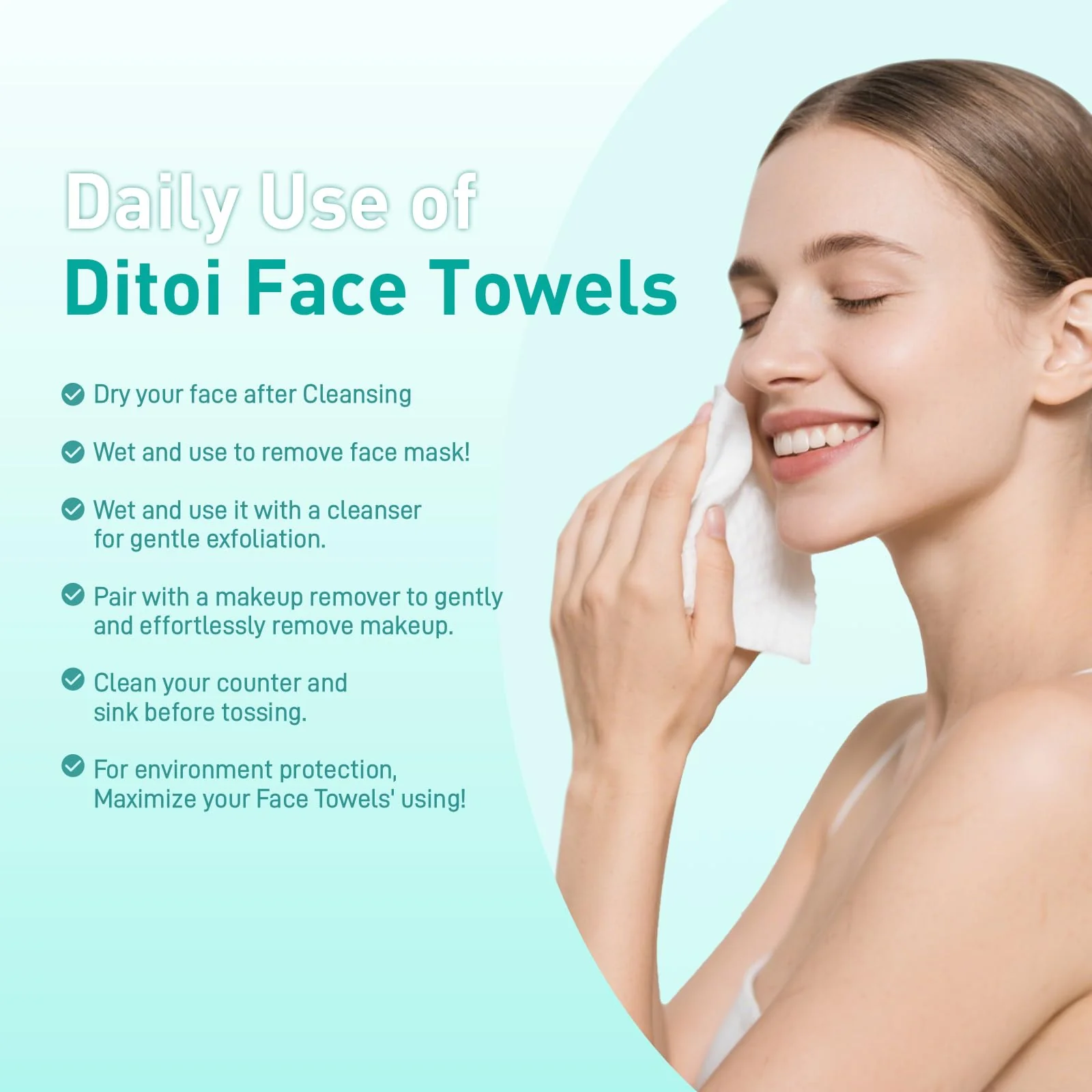 Face Towels, 10"×12" Disposable Face Towel, Face Towelettes XL, Ultra Soft Makeup Remover Dry Wipes, Thick Face Towel for Sensitive Skin, 50 Count (1 Pack) - Image 9