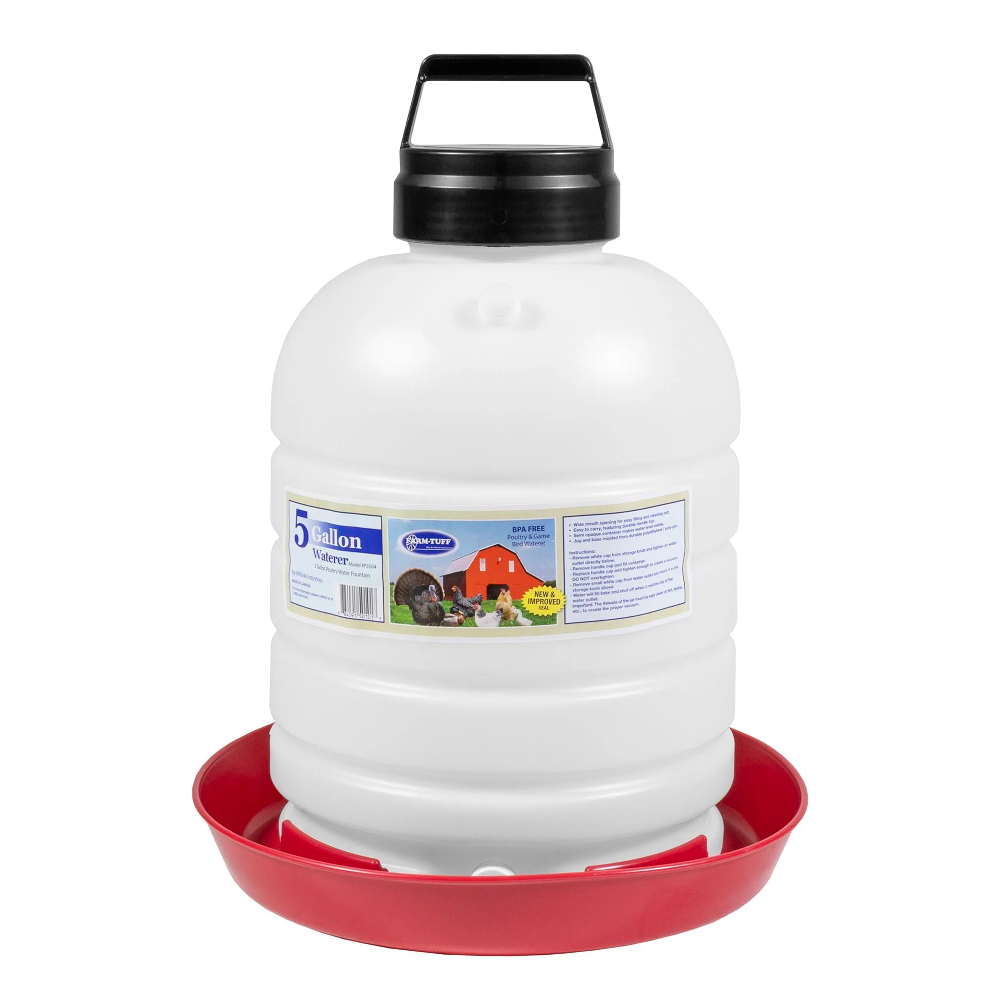 FARM-TUFF Hanging Chicken Waterer, 5 Gallon Capacity - Plastic Poultry Fountain with Top Fill Design - Automatic Water Dispenser for Chickens, Ducks, Turkeys & Game Birds