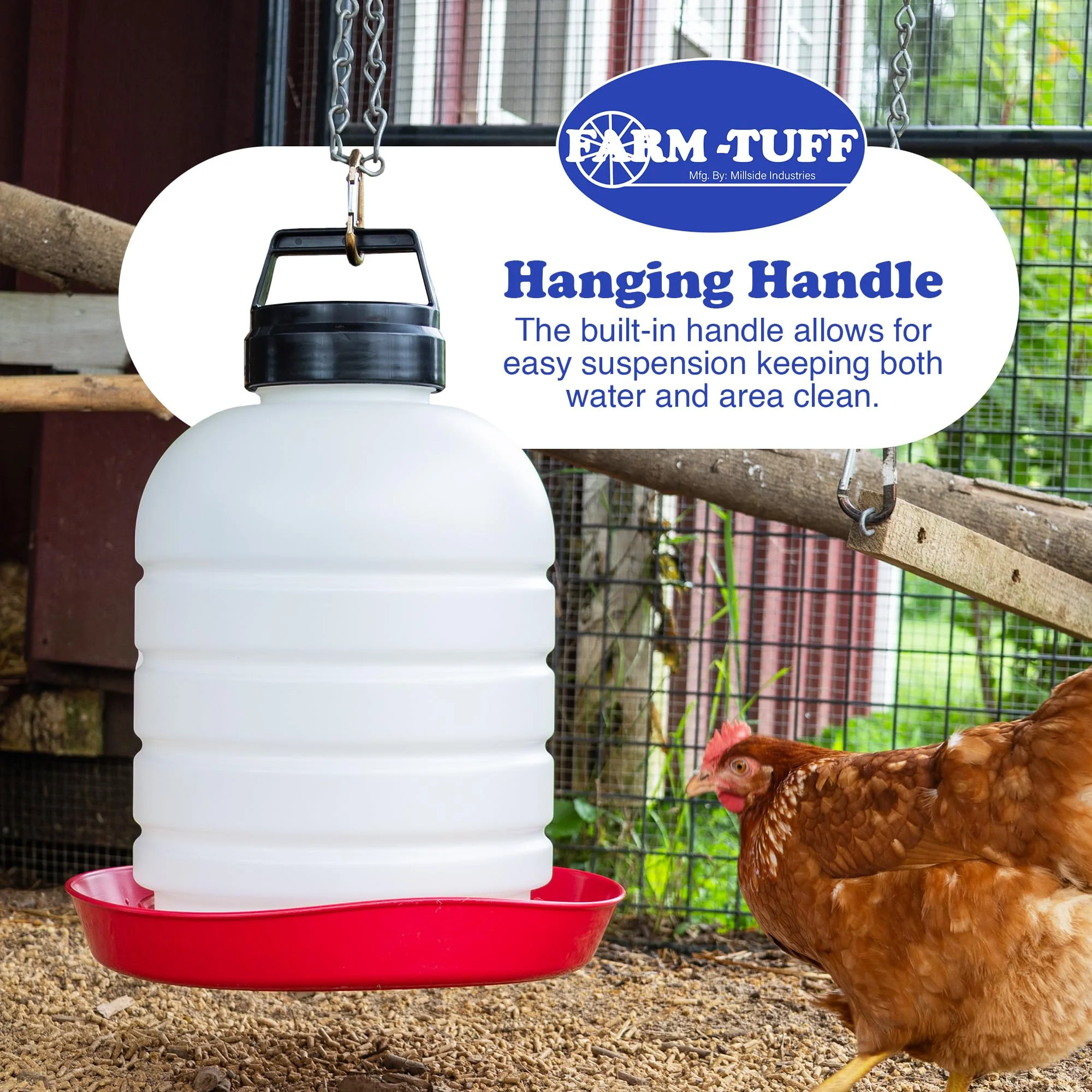 FARM-TUFF Hanging Chicken Waterer, 5 Gallon Capacity - Plastic Poultry Fountain with Top Fill Design - Automatic Water Dispenser for Chickens, Ducks, Turkeys & Game Birds - Image 4