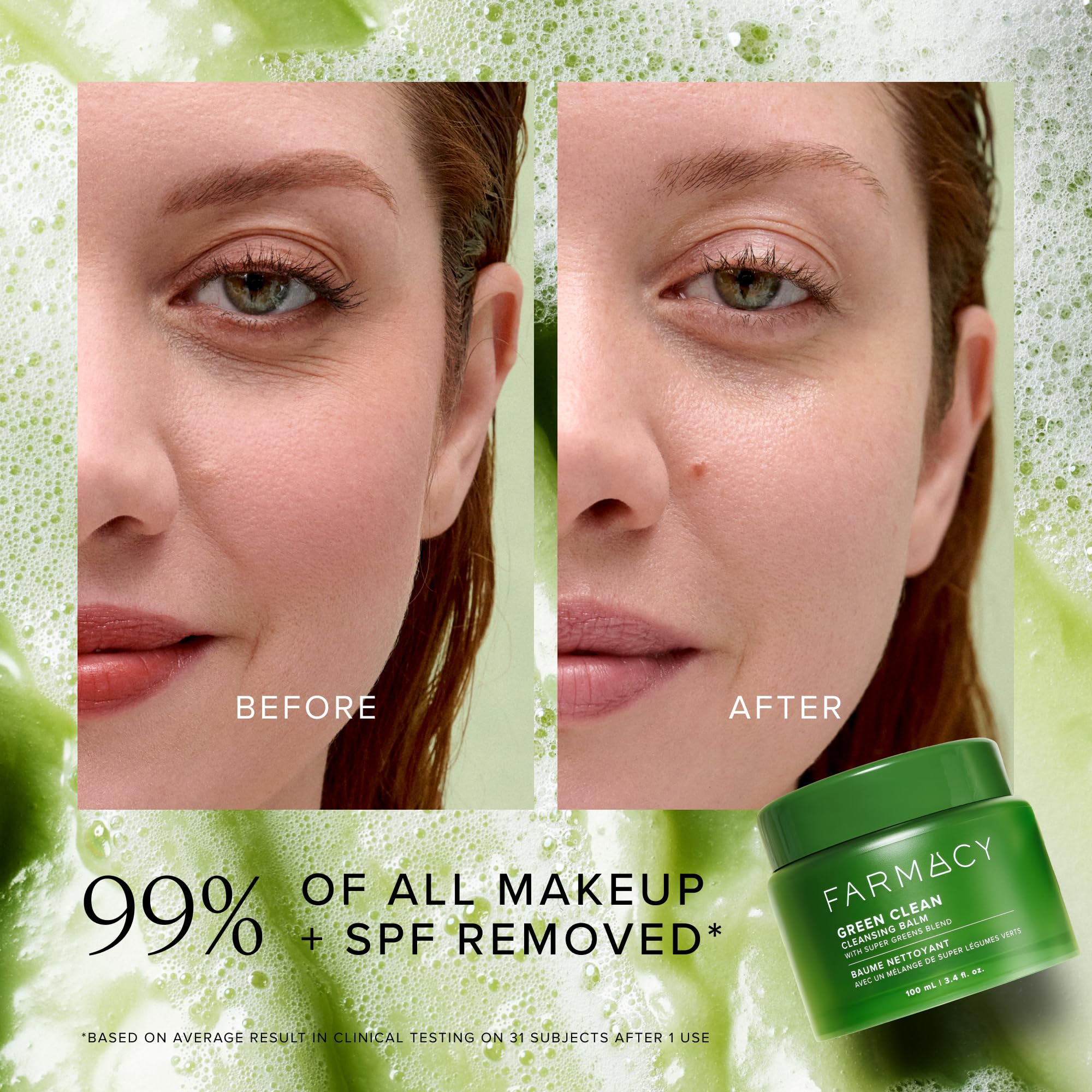 Farmacy Makeup Remover Cleansing Balm - Green Clean Waterproof Makeup Remover Balm + Oil Cleanser for Face - Gently Melts Make Up + SPF - Hydrates + Softens Skin with Super Greens + Papaya (200ml) - Image 5