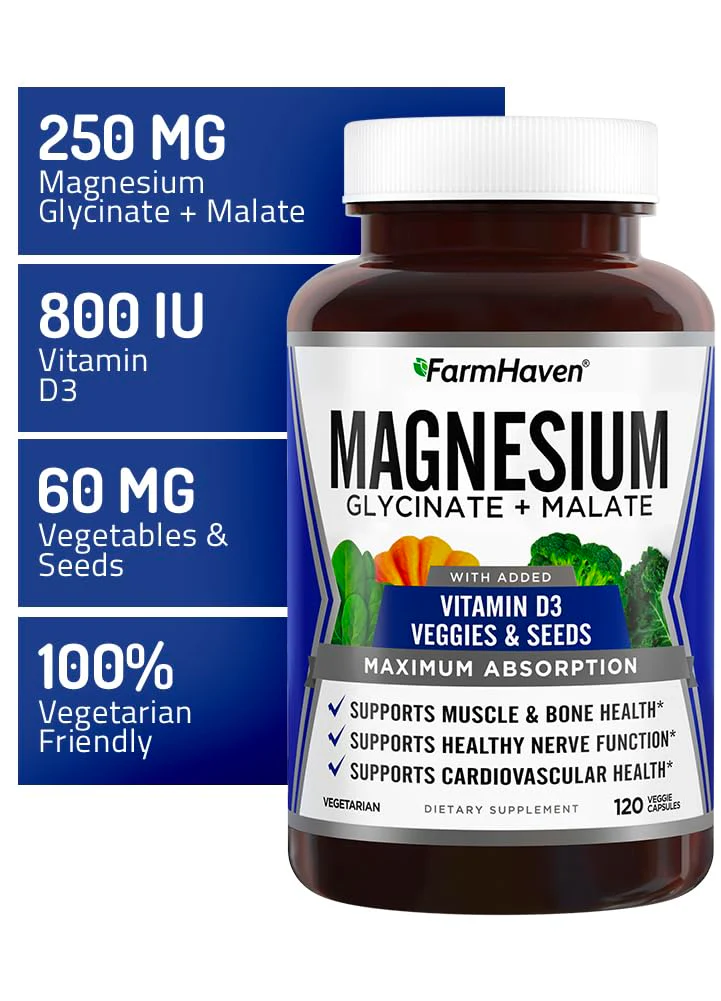 FarmHaven Magnesium Complex –Magnesium Glycinate & Malate w/Vitamin D3, 100% Chelated for Max Absorption, Vegetarian – Bone Health, Nerves, Muscles, 120 Capsules, 60 Days - Image 5