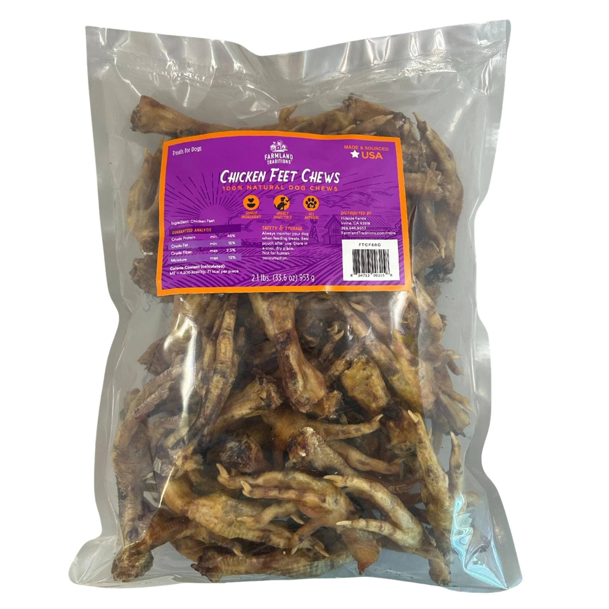 Farmland Traditions Chicken Feet Dog Treats, Single-Ingredient, Natural Dog Dental Treats, Made in The USA, 2.1 Pound Bag