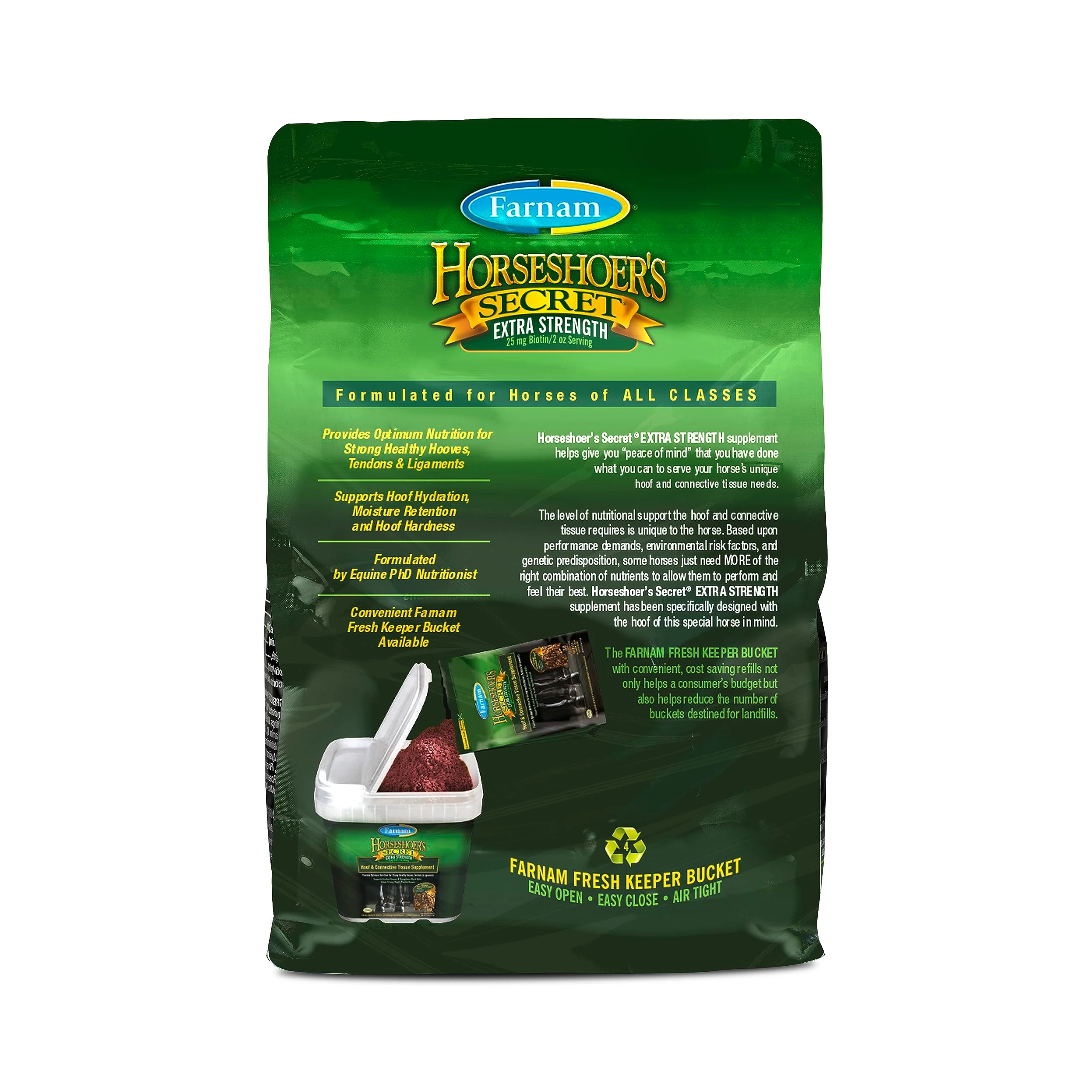 Farnam Horseshoer's Secret Extra Strength Hoof & Connective Tissue Biotin Supplement with Aminos for Strong, Healthy Hooves, Tendons & Ligaments, 7.5 lbs, 60-Day Supply - Image 3