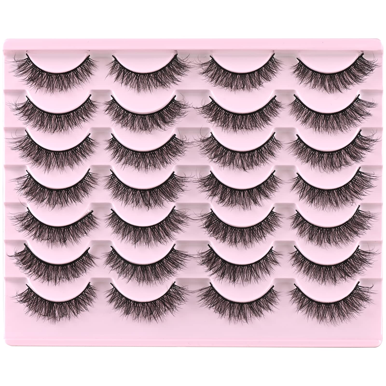 FARRED Natural Lashes Short Eyelashes Wispy False Mink Lash Pack 14 Pair Natural Look Fluffy Cat Eye Strip Eyelash Small Fake Lashes Full Pestañas Sets for MUA and Beginners Daily Makeup (F1 | 8-14mm) - Image 2
