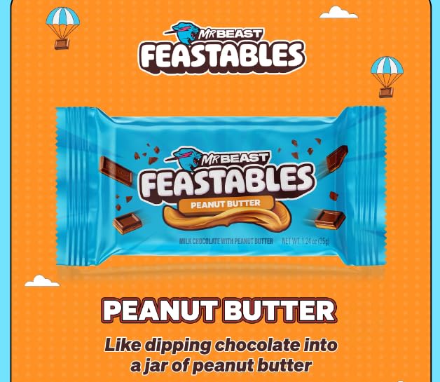 Feastables MrBeast Peanut Butter Milk Chocolate Chocolate Bar, Full Size Bar for Adults & Kids, Candy Bars, Snacks, Gifts, & Dessert, Fairtrade Cocoa, 1.24 Oz Each, 5 Count - Image 2