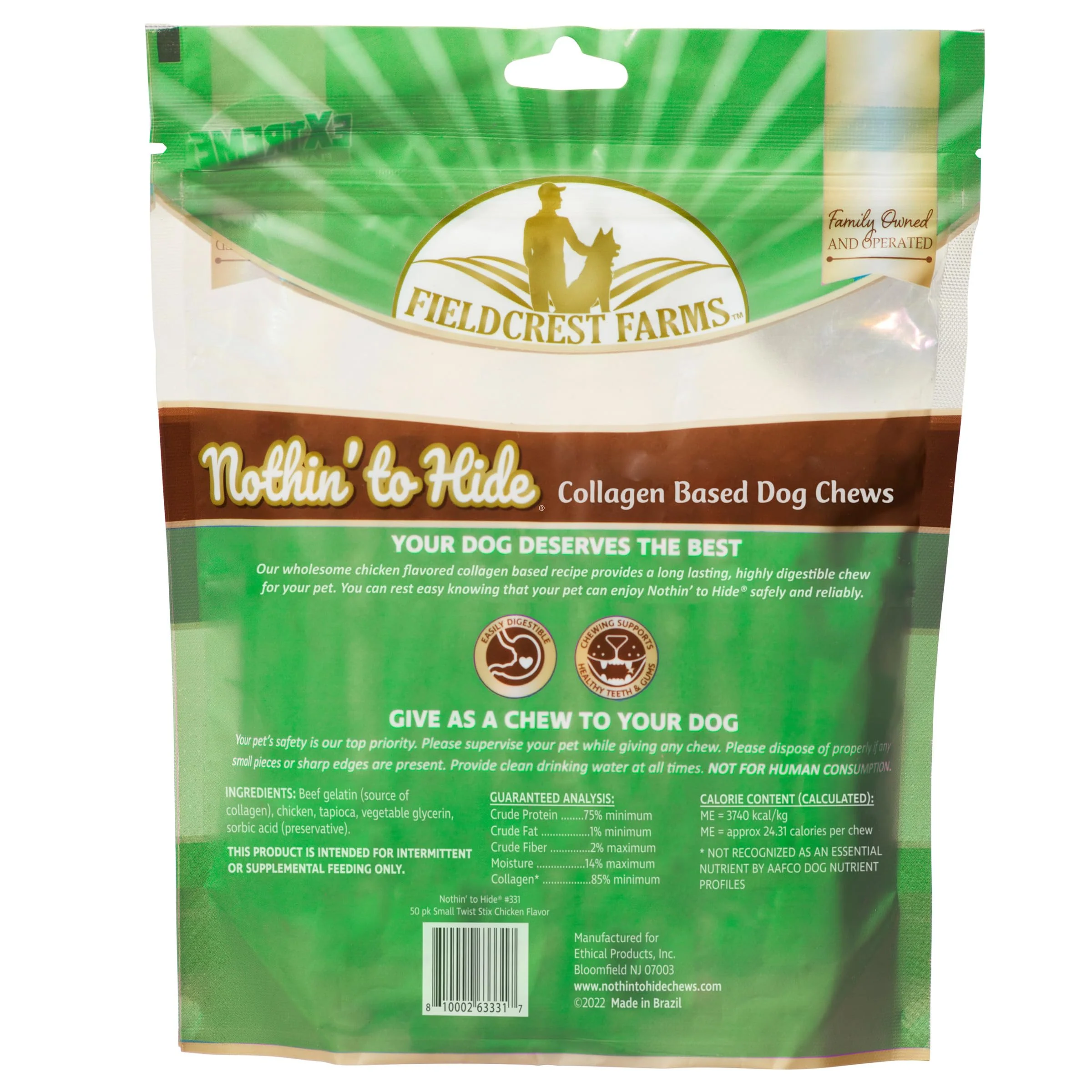 Fieldcrest Farms Nothin' to Hide Twist Stix, Chicken Flavor, Easily Digestible, Supports Skin, Coat, Joints & Muscles, for Moderate Chewers Under 15lbs, 50 Pieces - Image 8