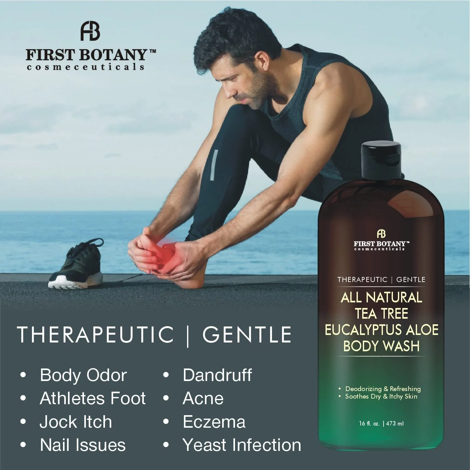 First Botany, ALL Natural Body Wash - Fights Body Odor, Athlete's Foot, Jock Itch, Nail Issues, Dandruff, Acne, Eczema, Shower Gel for Women & Men, Skin Cleanser -16 fl oz (Tea Tree Eucalyptus) - Image 6